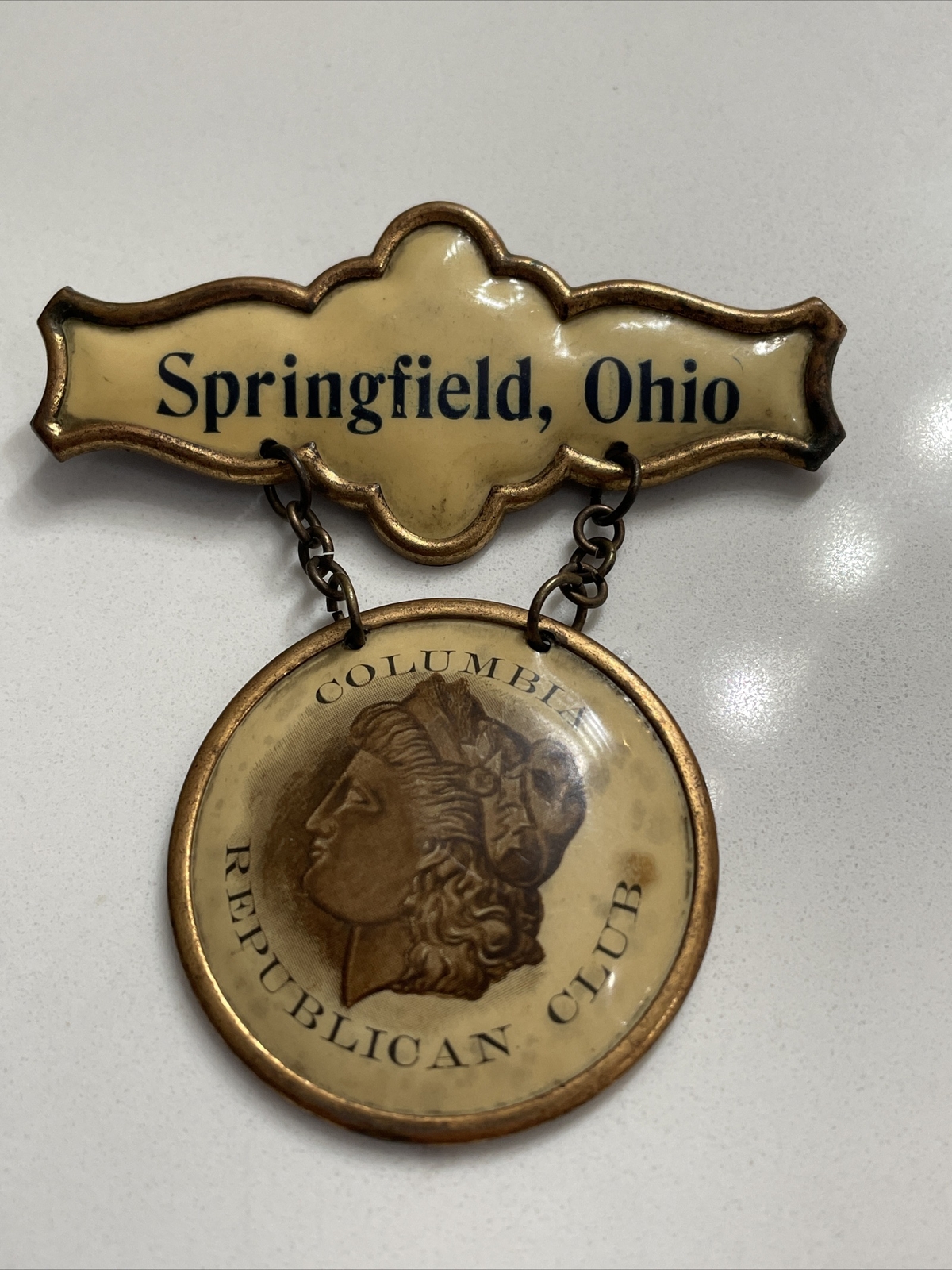 1893 Columbia Republican Club Pin Springfield Ohio Wm McKinley Whitehead Hoag 1893 Columbia Republican Club Pin Springfield Ohio Wm McKinley Whitehead Hoag