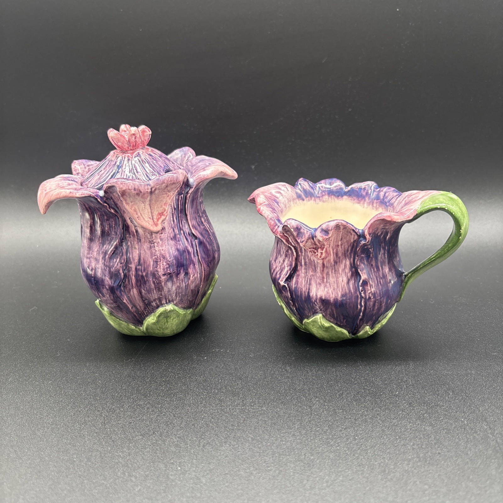 VTG Enesco Winterthur Garden Collection Sugar Bowl Creamer Majolica Style Tulip VTG Enesco Winterthur Garden Collection Sugar Bowl Creamer Majolica Style Tulip