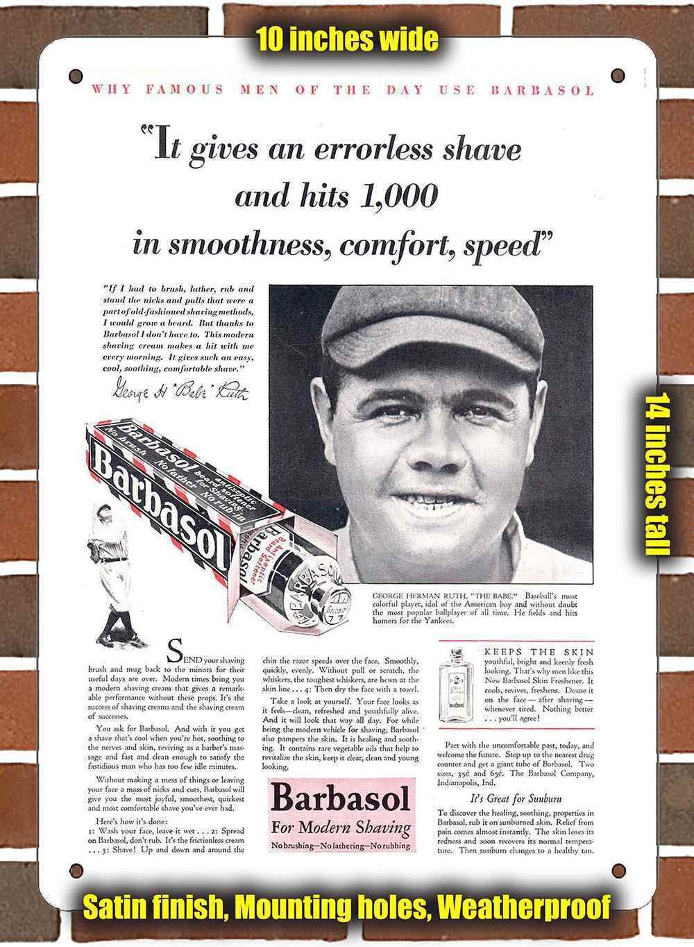 Metal Sign - 1929 Babe Ruth for Barbasol- 10x14 inches