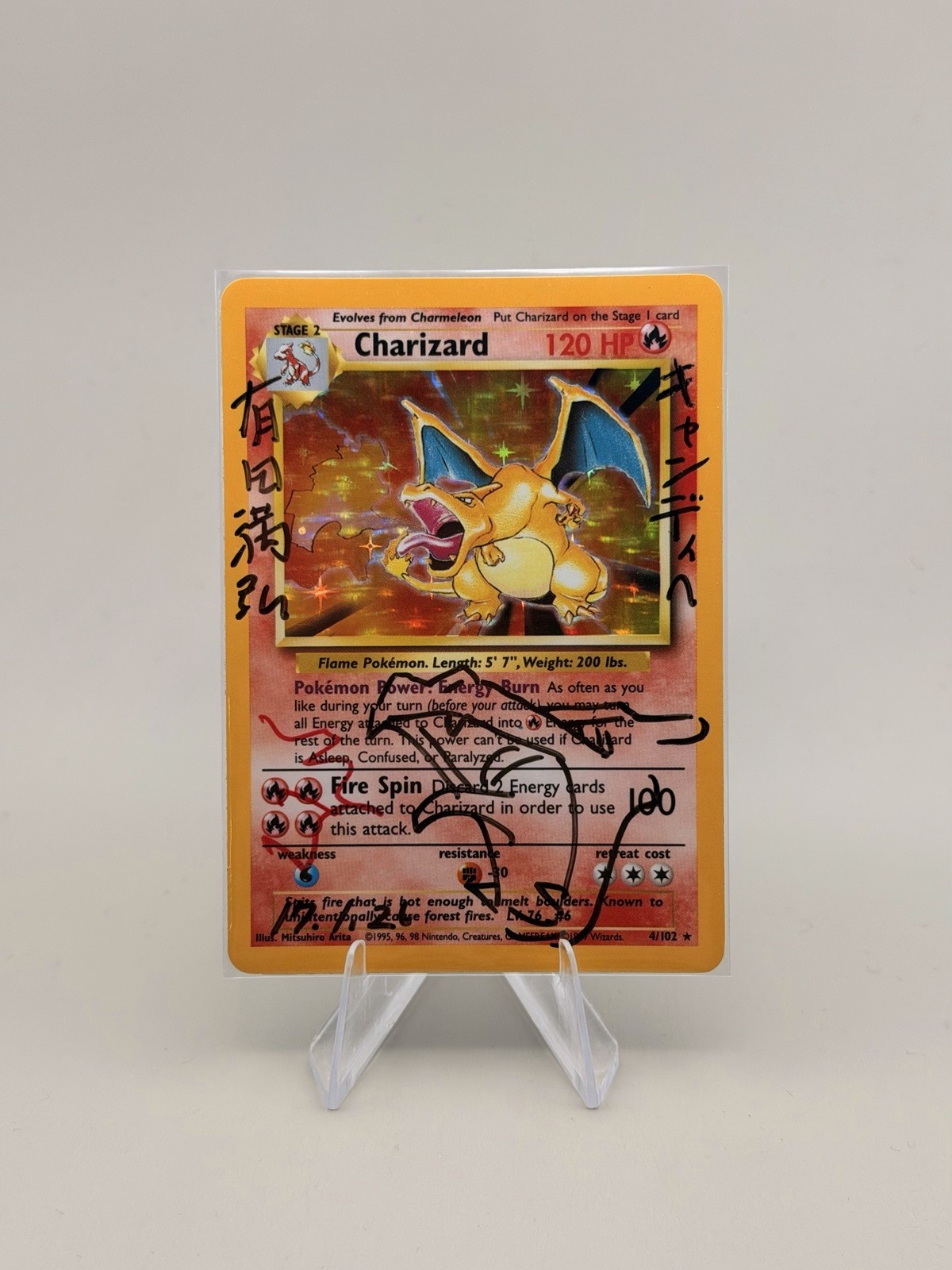Pokemon Charizard Base Set Unlimited English 4/102 Holo Sketch Mitsuhiro Arita