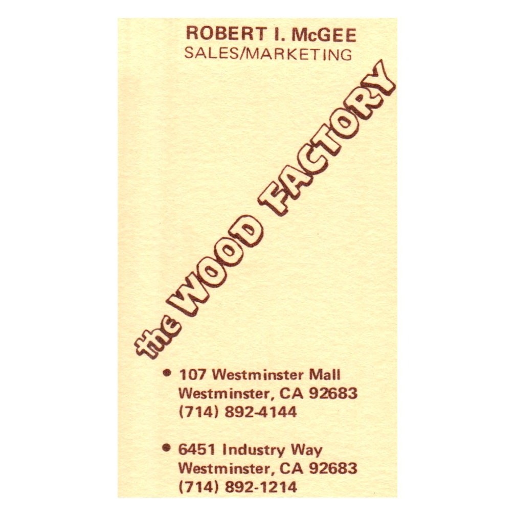 Robert I. McGee 107 Westminster Mall/ Industry Way, Westminster, CA Card SF3-B1 Robert I. McGee 107 Westminster Mall/ Industry Way, Westminster, CA Card SF3-B1