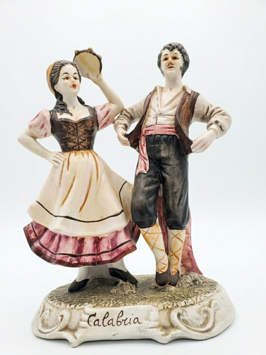 Vintage 1982 Calabria Folk Dance Figurine – 12” Italian Ceramic, Two Figures
