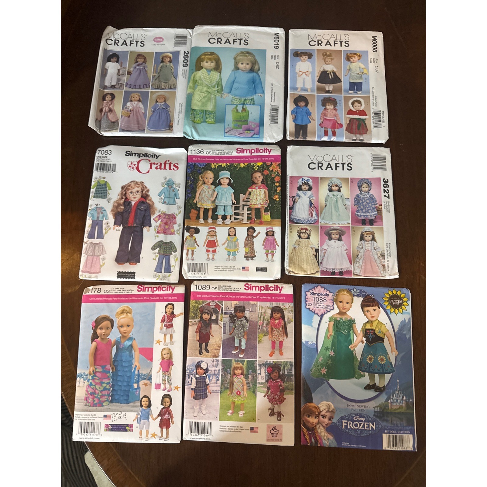 Lot of 9 Simplicity McCall\'s 18 Inch Doll Clothes Sewing Patterns Frozen 1088 Lot of 9 Simplicity McCall\'s 18 Inch Doll Clothes Sewing Patterns Frozen 1088