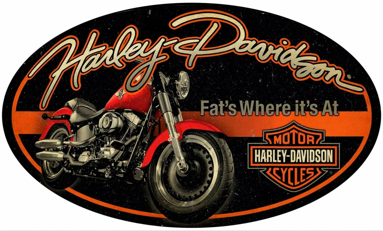 HARLEY DAVIDSON FAT'S WHERE IT'S AT HEAVY DUTY USA MADE METAL ADVERTISING SIGN HARLEY DAVIDSON FAT'S WHERE IT'S AT HEAVY DUTY USA MADE METAL ADVERTISING SIGN