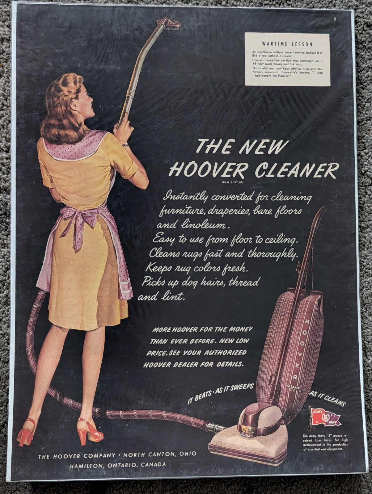 1945 HOOVER VACUUM Large Original Large Vintage Print Ad Housewife WWII Era 1945 HOOVER VACUUM Large Original Large Vintage Print Ad Housewife WWII Era