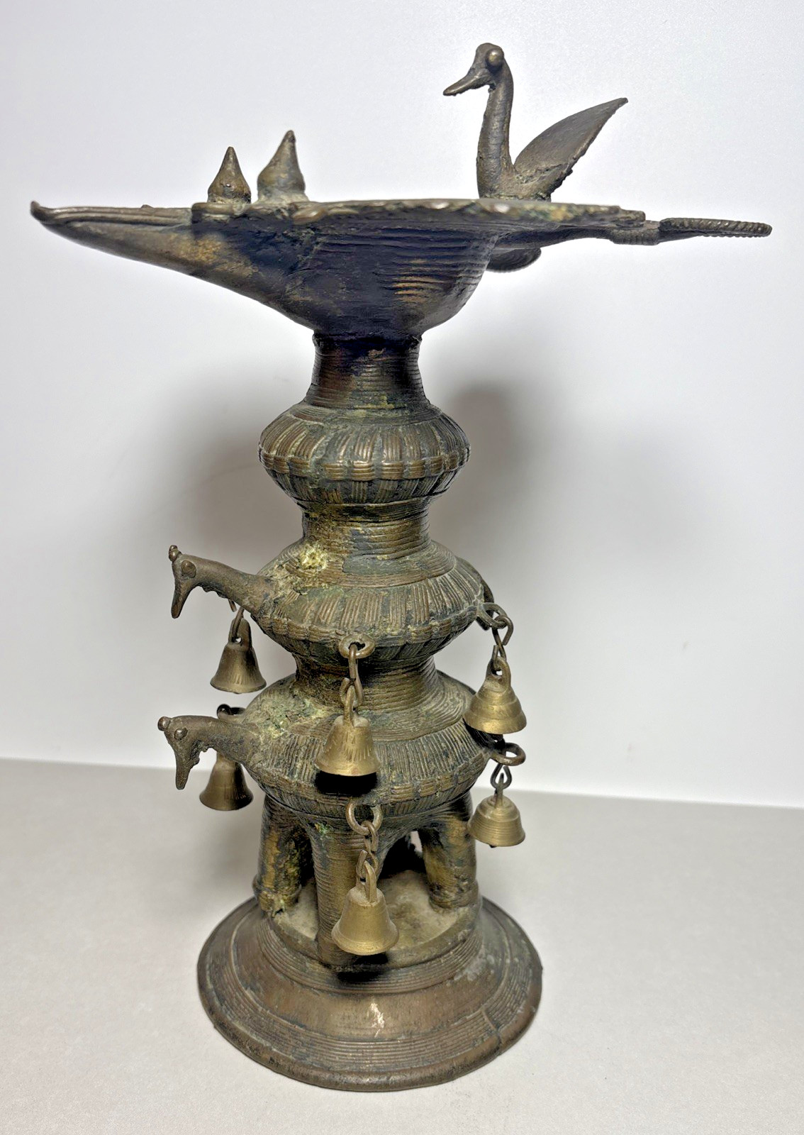Vintage Brass Peacock Diya Oil Lamp 10.5\