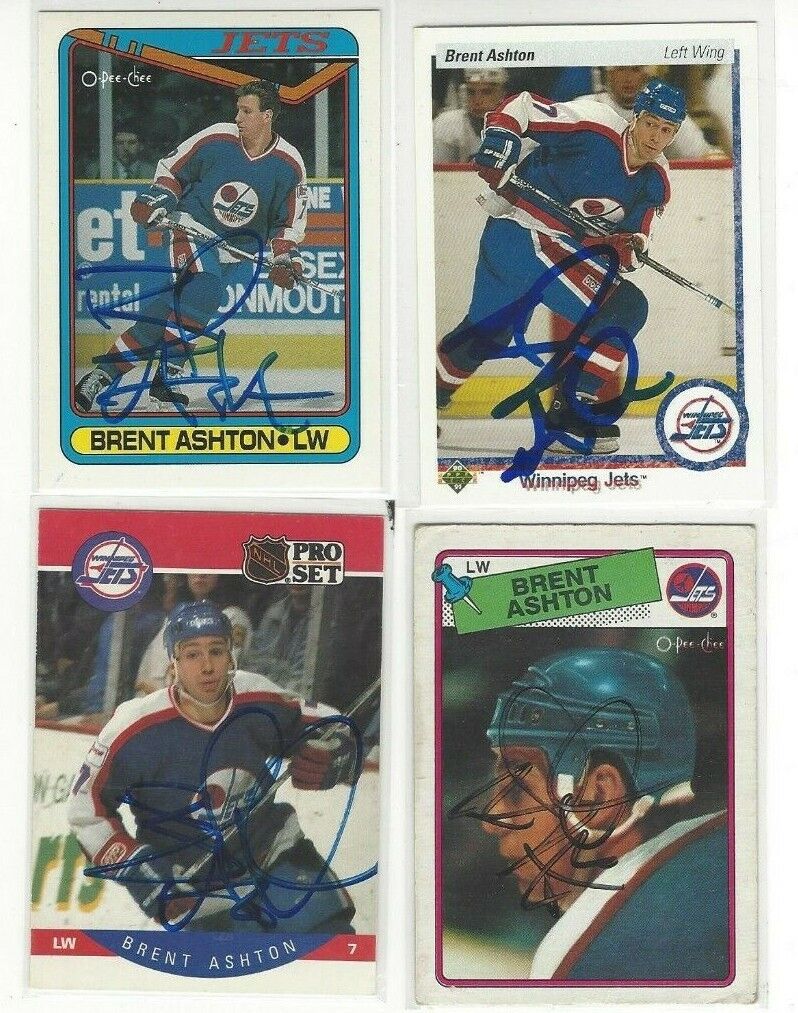  1988-89 O-Pee-Chee #128 Brent Ashton Signed Hockey Card Winnipeg Jets