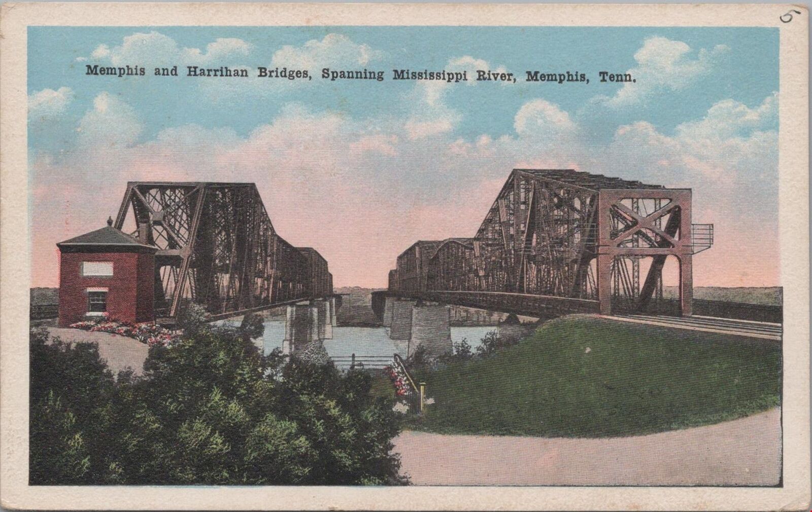 Postcard Memphis and Harrihan Bridges Spanning Mississippi River Memphis TN 