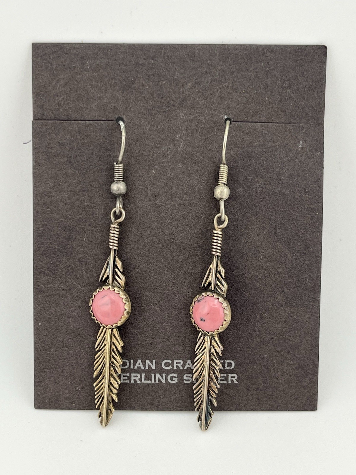 VTG Native American Sterling Silver 925 Pink Stone Feather Hook Earrings VTG Native American Sterling Silver 925 Pink Stone Feather Hook Earrings