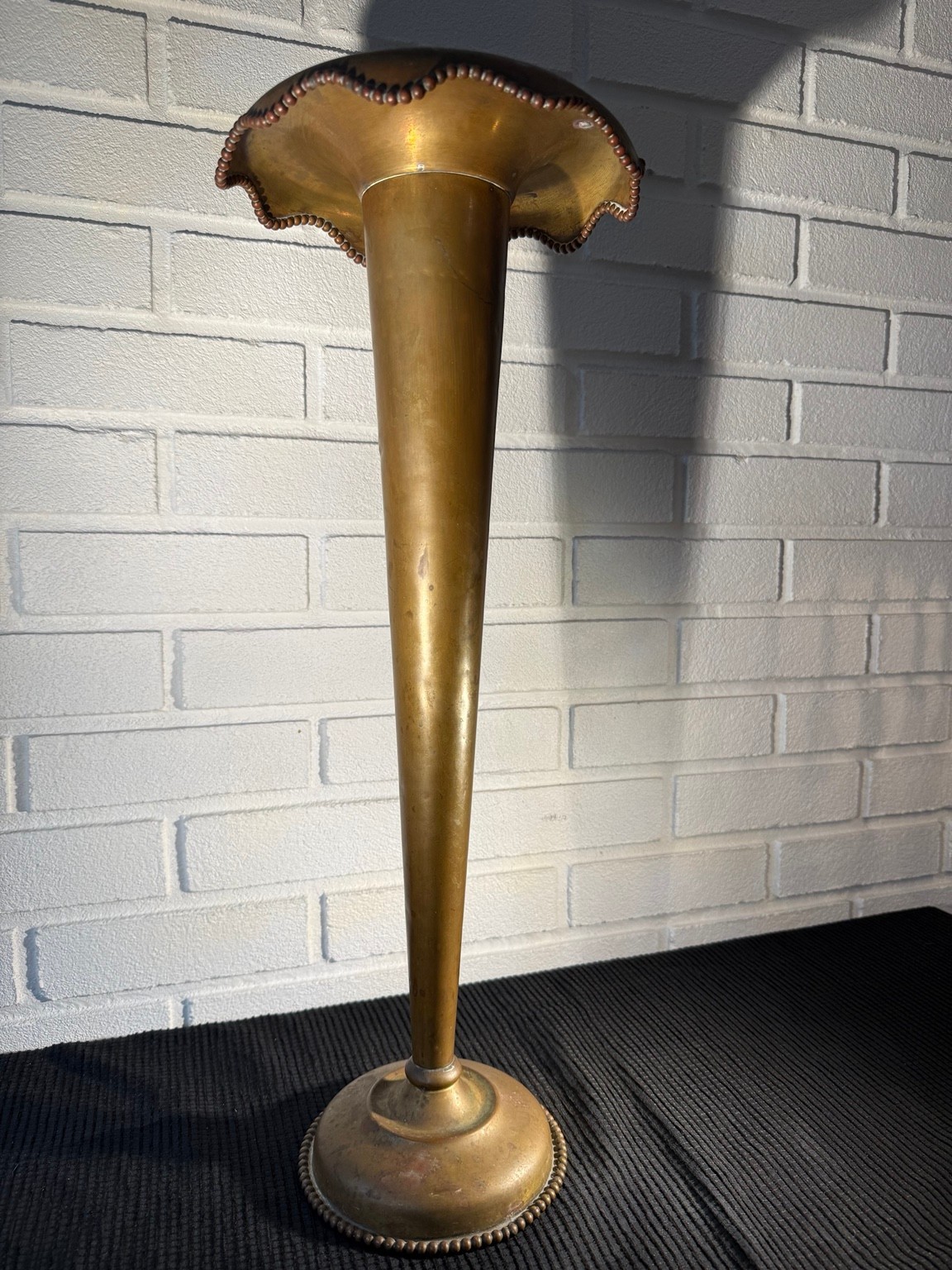 Antique Geo A Ray Mfg Co brass trumpet vase hotel ware