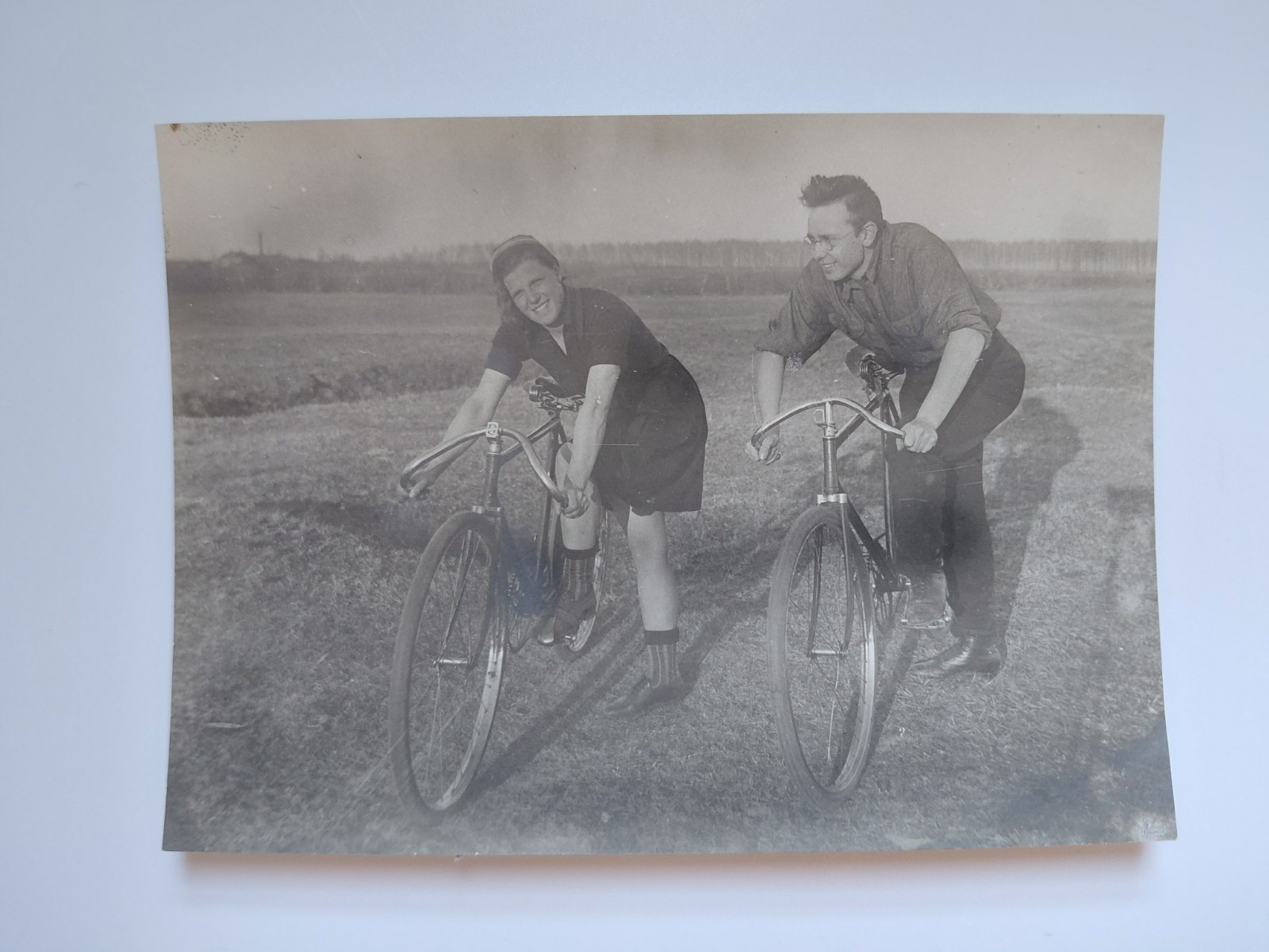 1930s USSR Photo Man Woman Bicycles Cycling Soviet Pre-War Sport 83x105mm