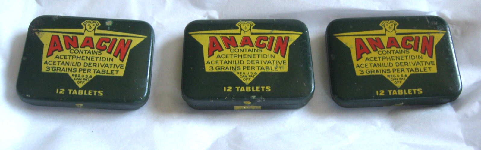 All 3 Vintage Anacin Analgesic 12 Tablet EMPTY Pocket Tins Container Miniature All 3 Vintage Anacin Analgesic 12 Tablet EMPTY Pocket Tins Container Miniature