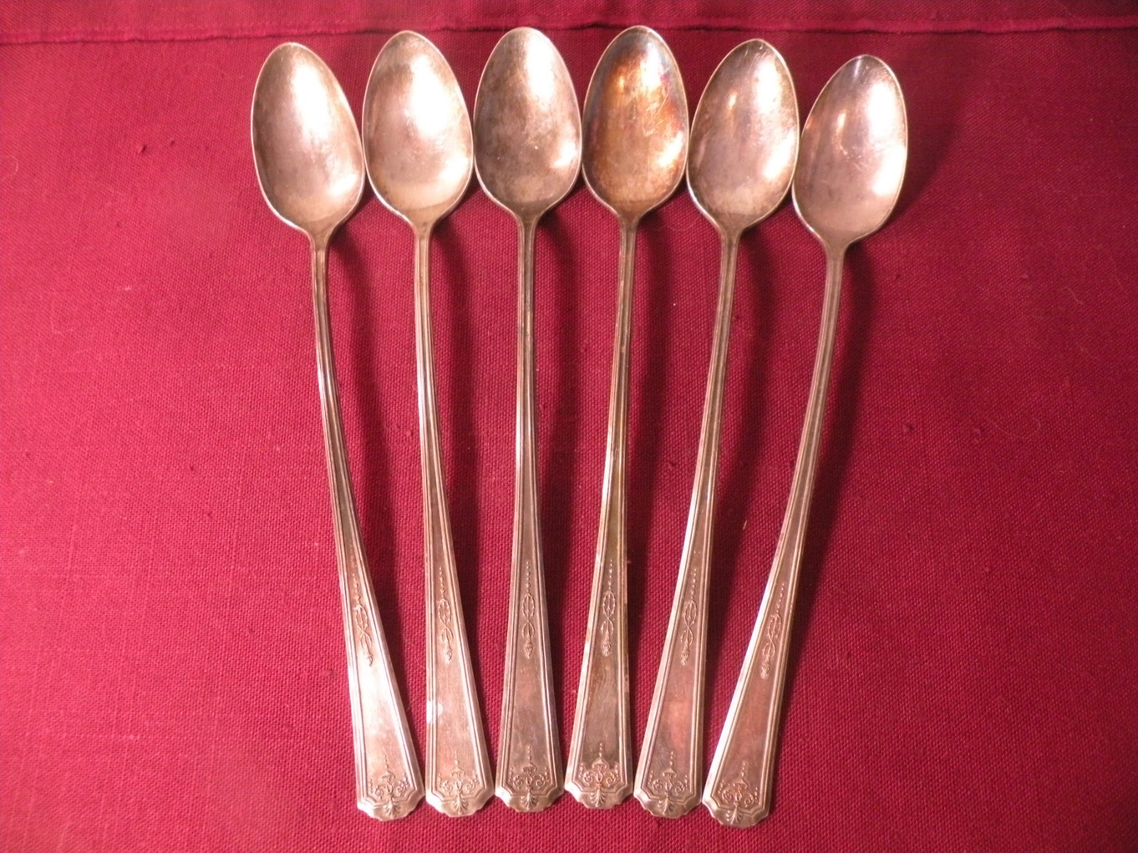 Set Of 6 Oneida Community Silverplate Iced Teaspoons 7 1/2 Set Of 6 Oneida Community Silverplate Iced Teaspoons 7 1/2