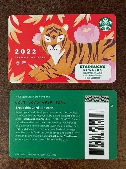 Starbucks Card 2022 New Year of the Tiger Limited Edition NEW Unused MINT