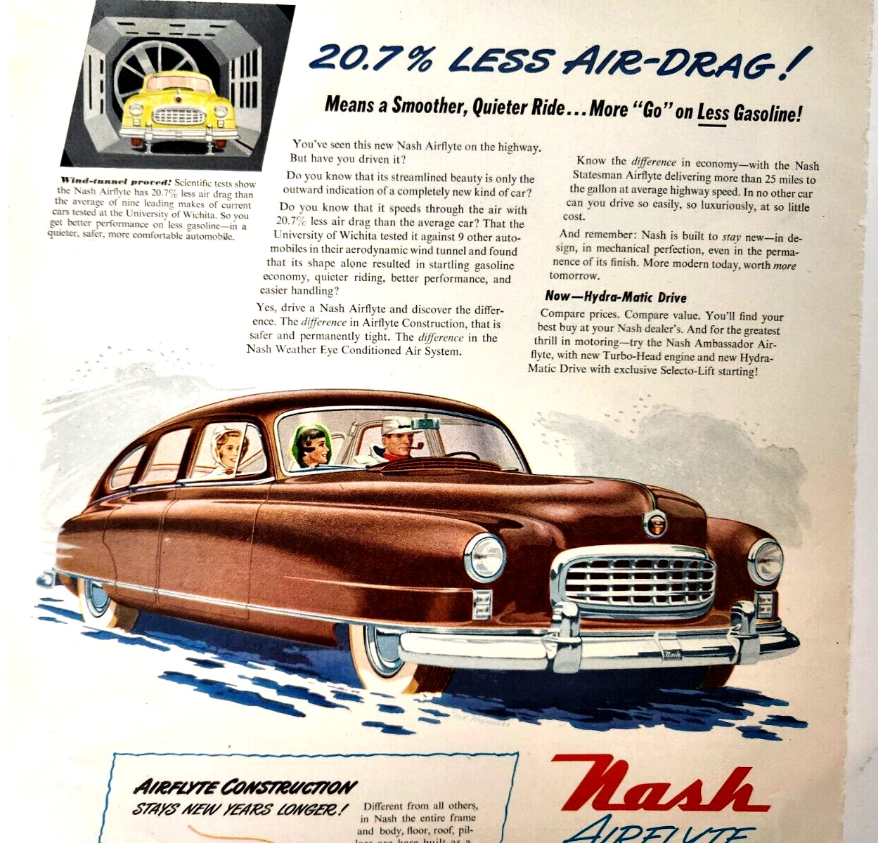 Nash 600 Airflyte Car Vintage 1949 Magazine Ad Print Automobile Advertising