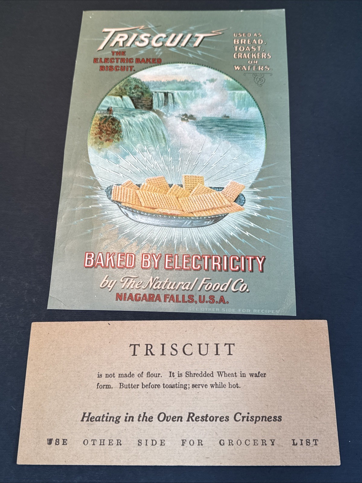 Triscuit 1903 Adv Picture & giveaway Card for grocery list Niagara Falls Antique