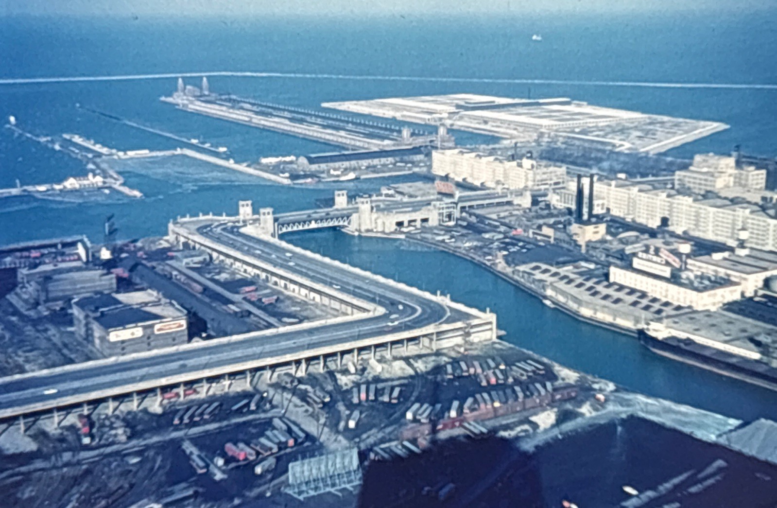 Orig 1967 Slide Chicago Navy Pier Lake Shore Drive River Harbor Aerial H96