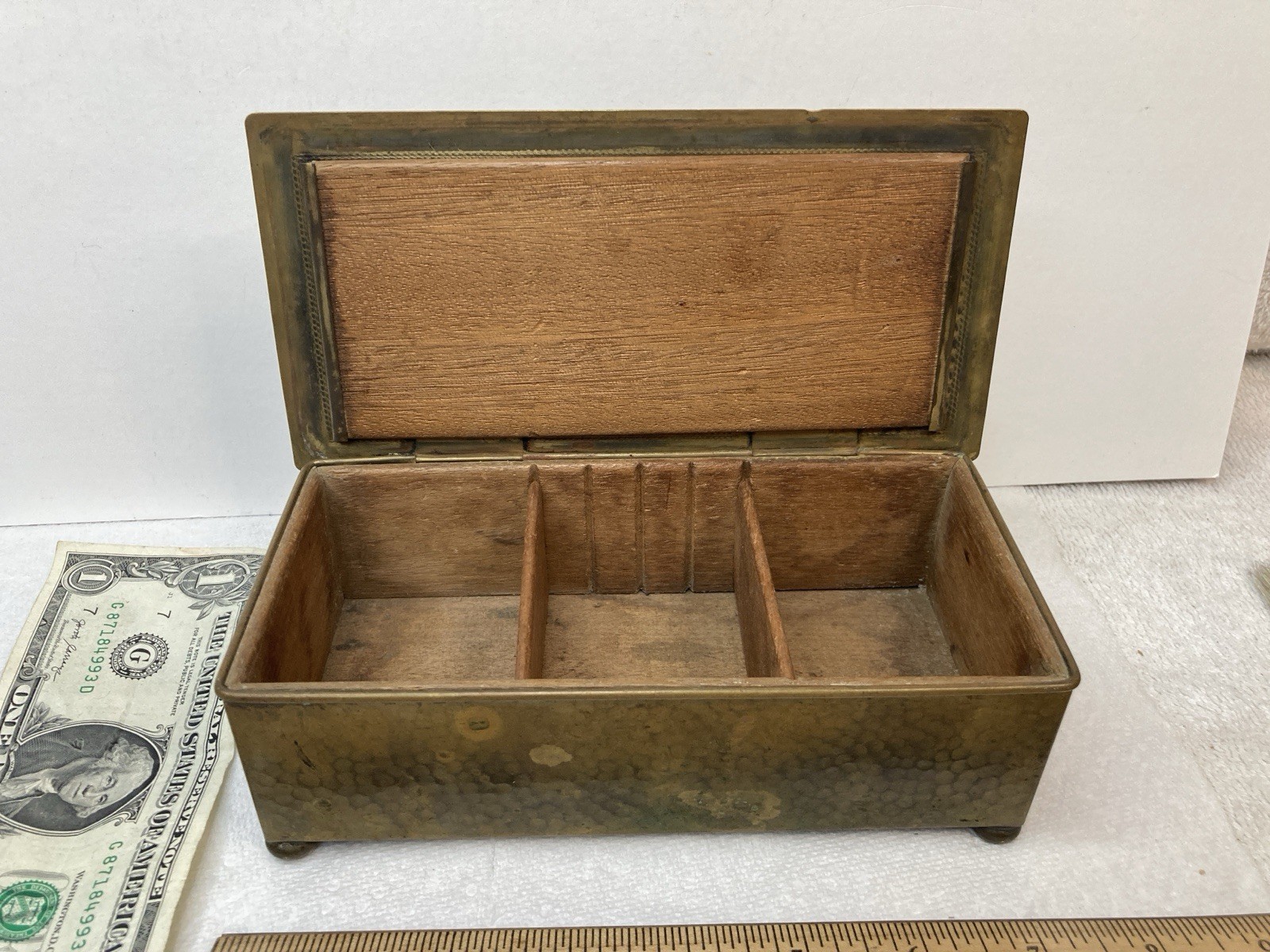 Vtg WMF Jugendstil Hammered Brass Cigar Box # 105 German Art Deco Arts & Crafts