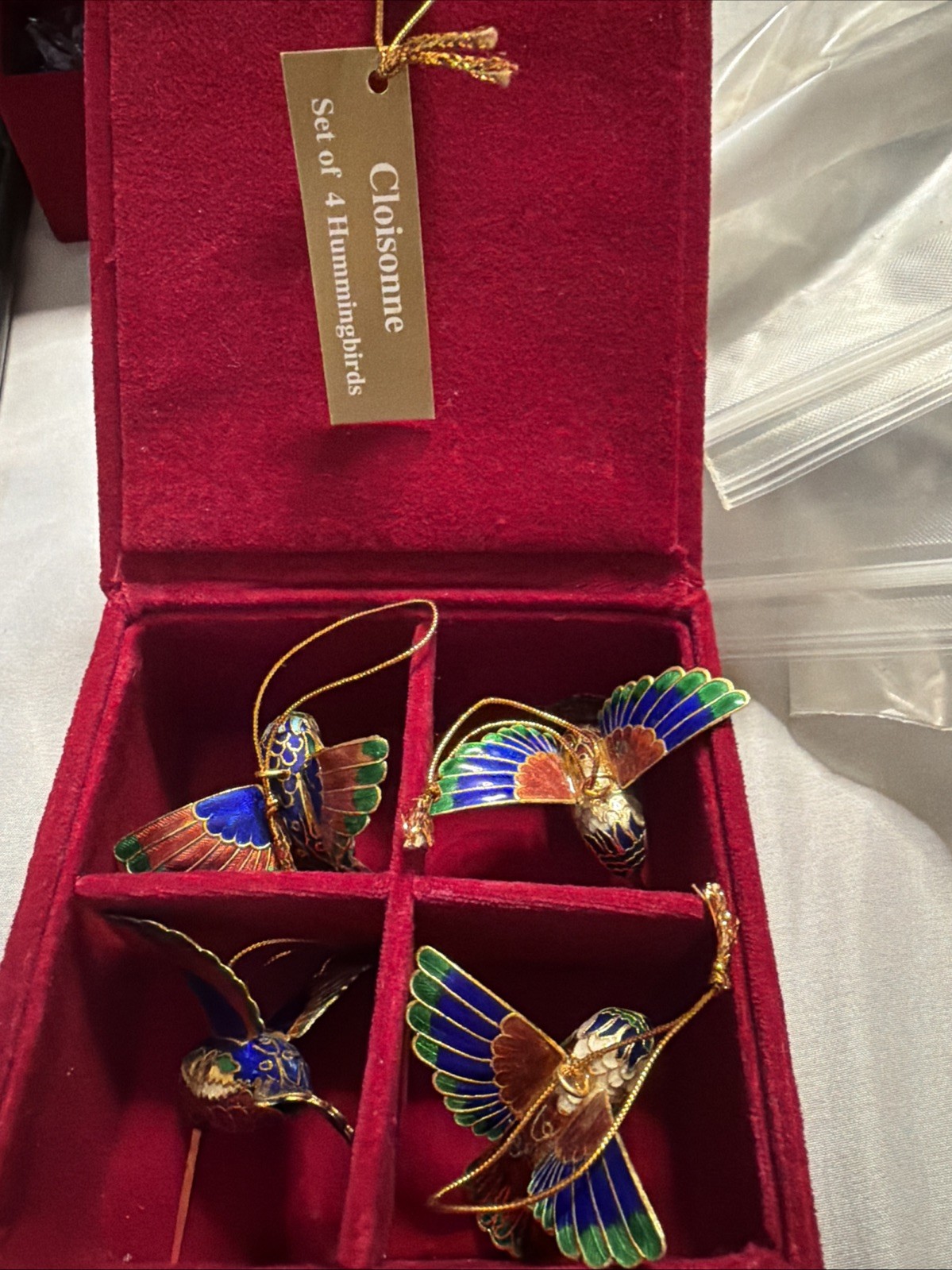 Vtg 1999 Dillard's Cloisonne Enamel Christmas Ornament Set 4 Hummingbirds Boxed Vtg 1999 Dillard's Cloisonne Enamel Christmas Ornament Set 4 Hummingbirds Boxed