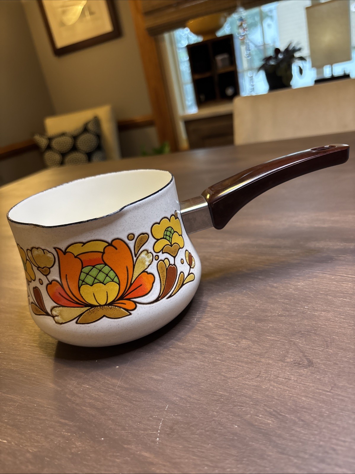 Sanko Ware Country Flowers Porcelain Enameled Steel Sauce Pan With Pour Spout Sanko Ware Country Flowers Porcelain Enameled Steel Sauce Pan With Pour Spout
