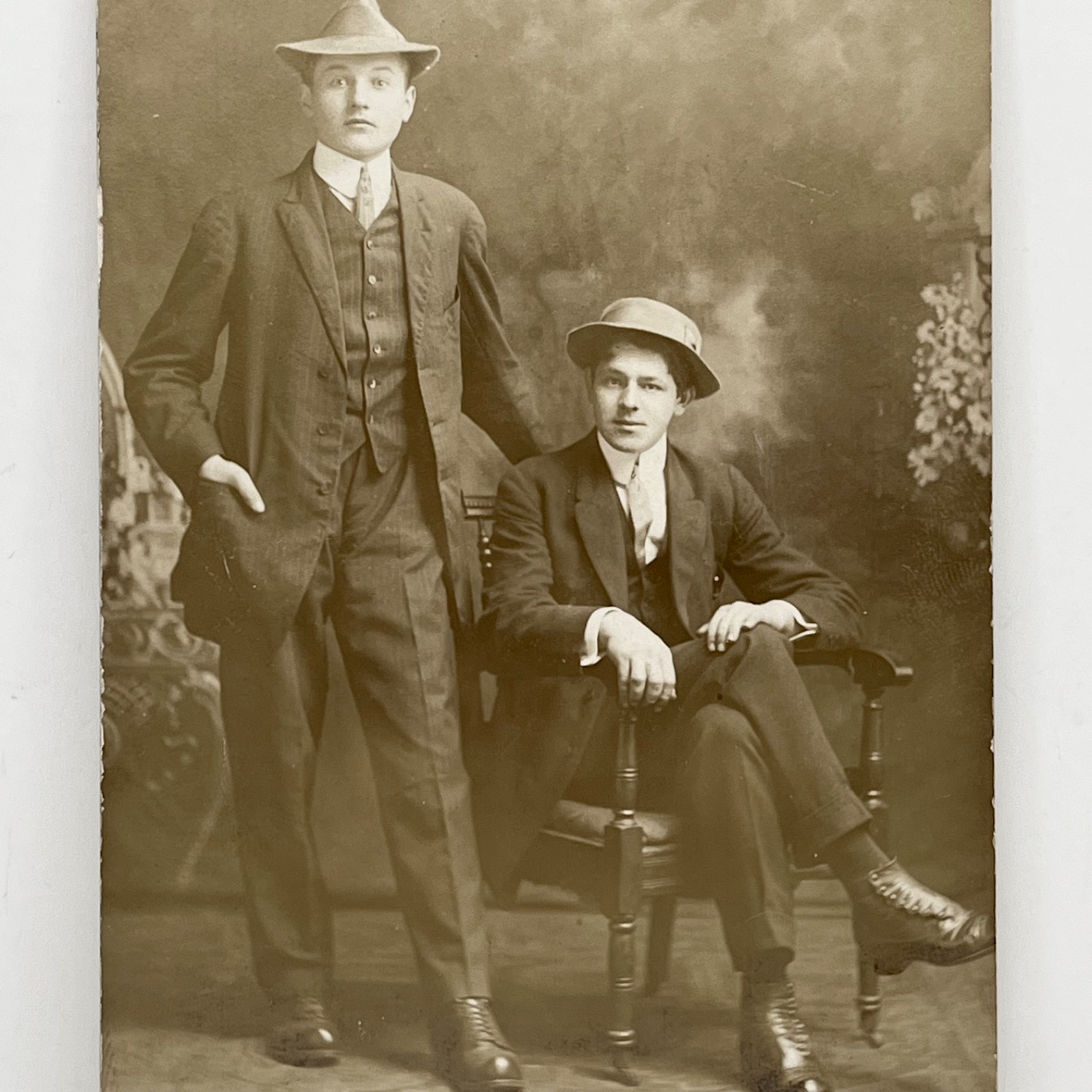 1910s Two Handsome Young Men Suits Hats Gay Interest RPPC Antique Photo Postcard 1910s Two Handsome Young Men Suits Hats Gay Interest RPPC Antique Photo Postcard