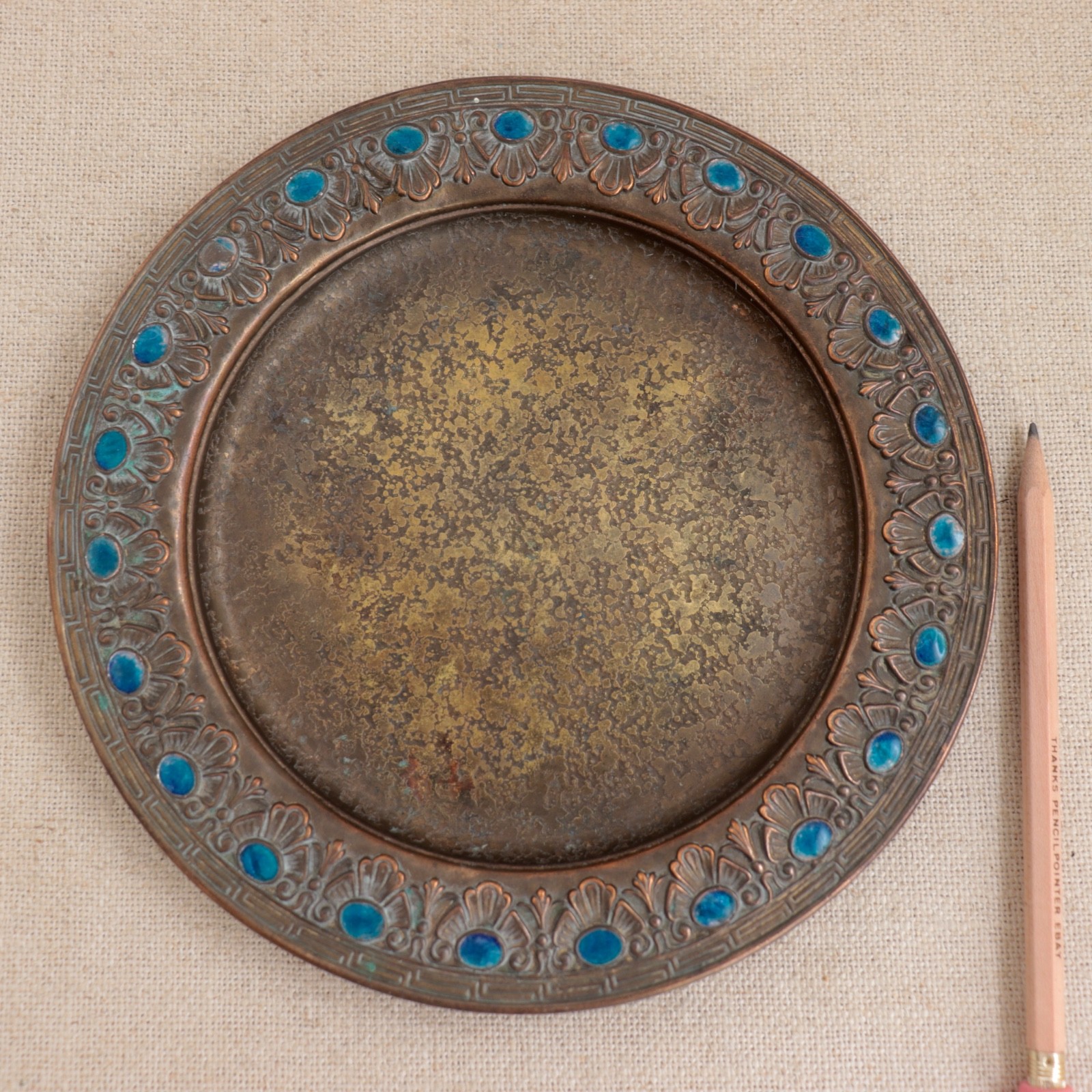 Louis C Tiffany Bronze Favrile Charger Plate Jeweled Art Nouveau L.C.T. Furnaces Louis C Tiffany Bronze Favrile Charger Plate Jeweled Art Nouveau L.C.T. Furnaces