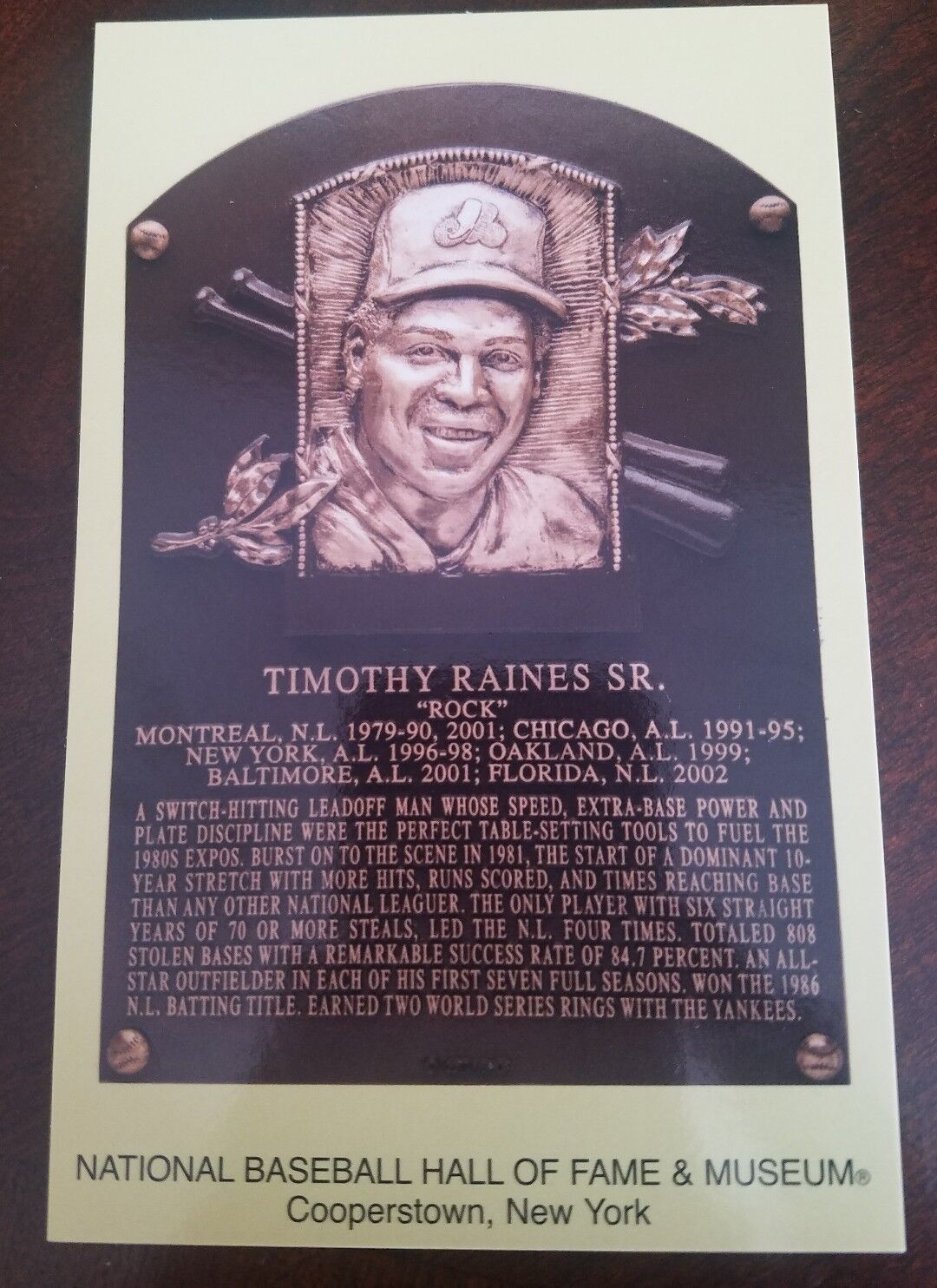 tim raines hall of fame postcard plaque card stamp canceled stamped induction