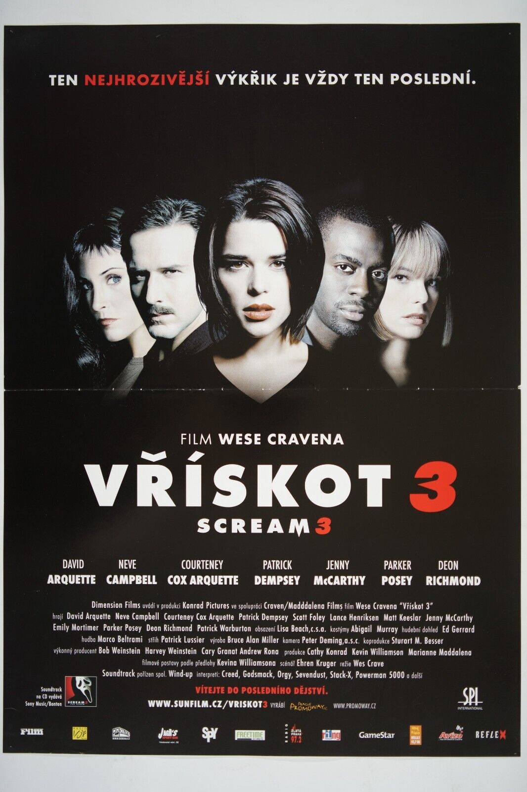SCREAM 3 Original Czech movie poster 2000 NEVE CAMPBELL COURTENEY COX WES CRAVEN
