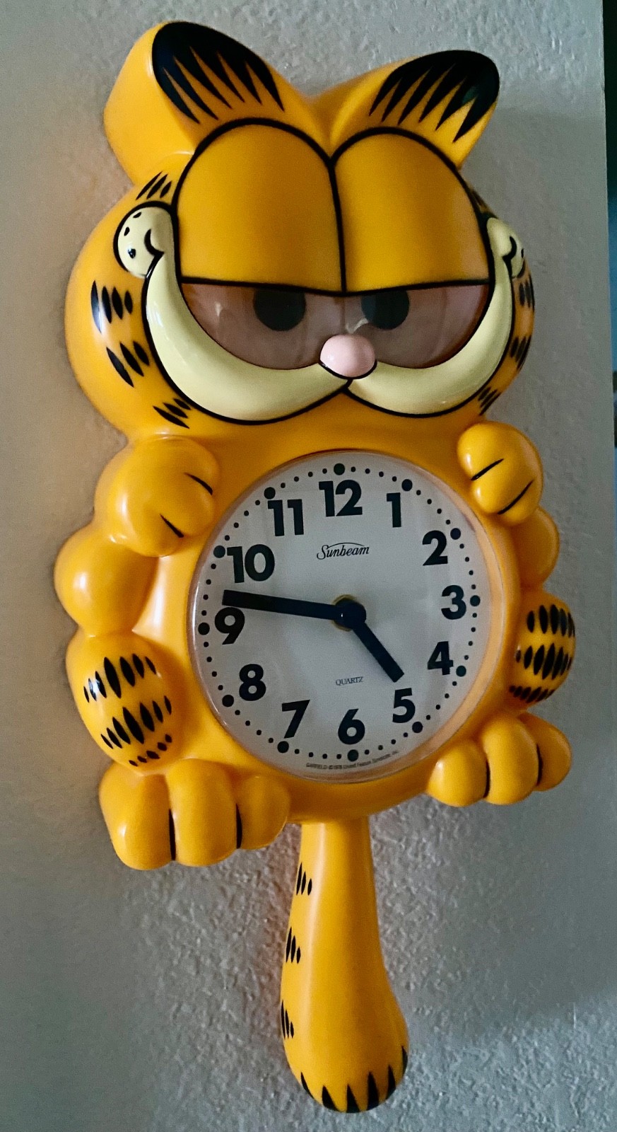 RARE Vtg 1978 Garfield Sunbeam Wall Clock with Pendulum Tail Moving Eyes WORKS RARE Vtg 1978 Garfield Sunbeam Wall Clock with Pendulum Tail Moving Eyes WORKS