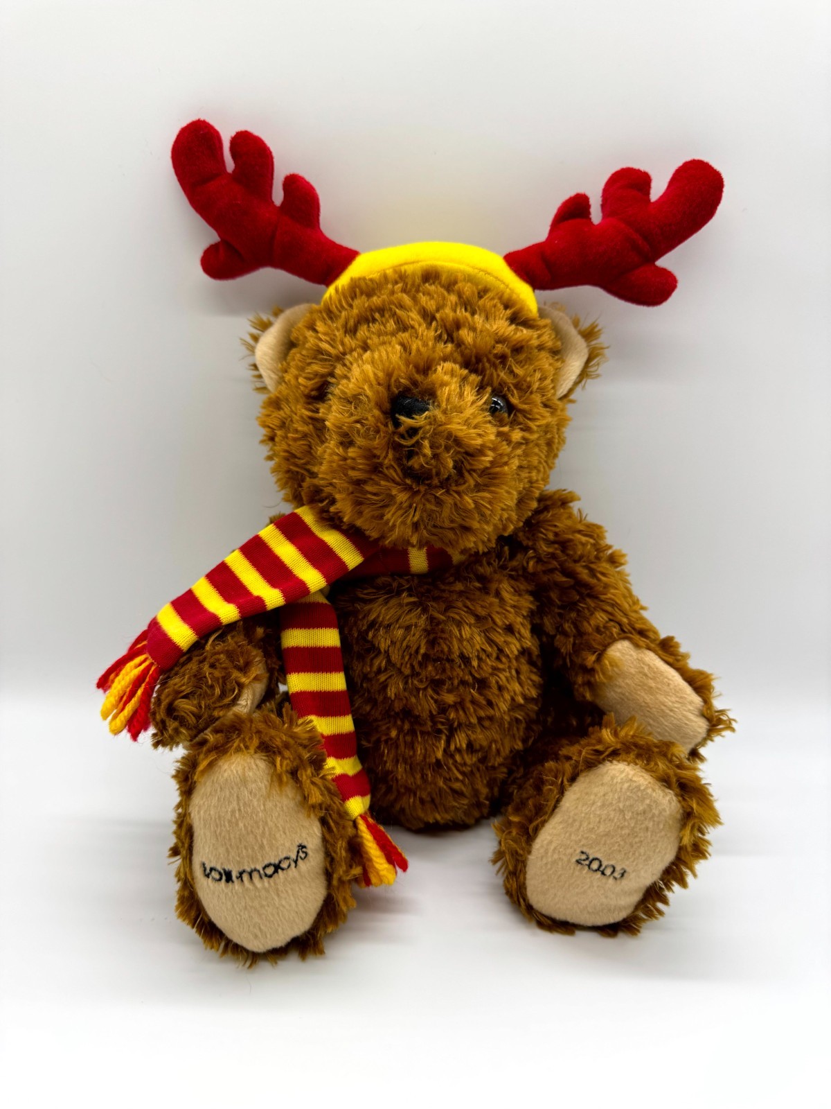 Bon Macy's 2003 Christmas Reindeer Bear Plush Teddy Striped Scarf Antlers 16