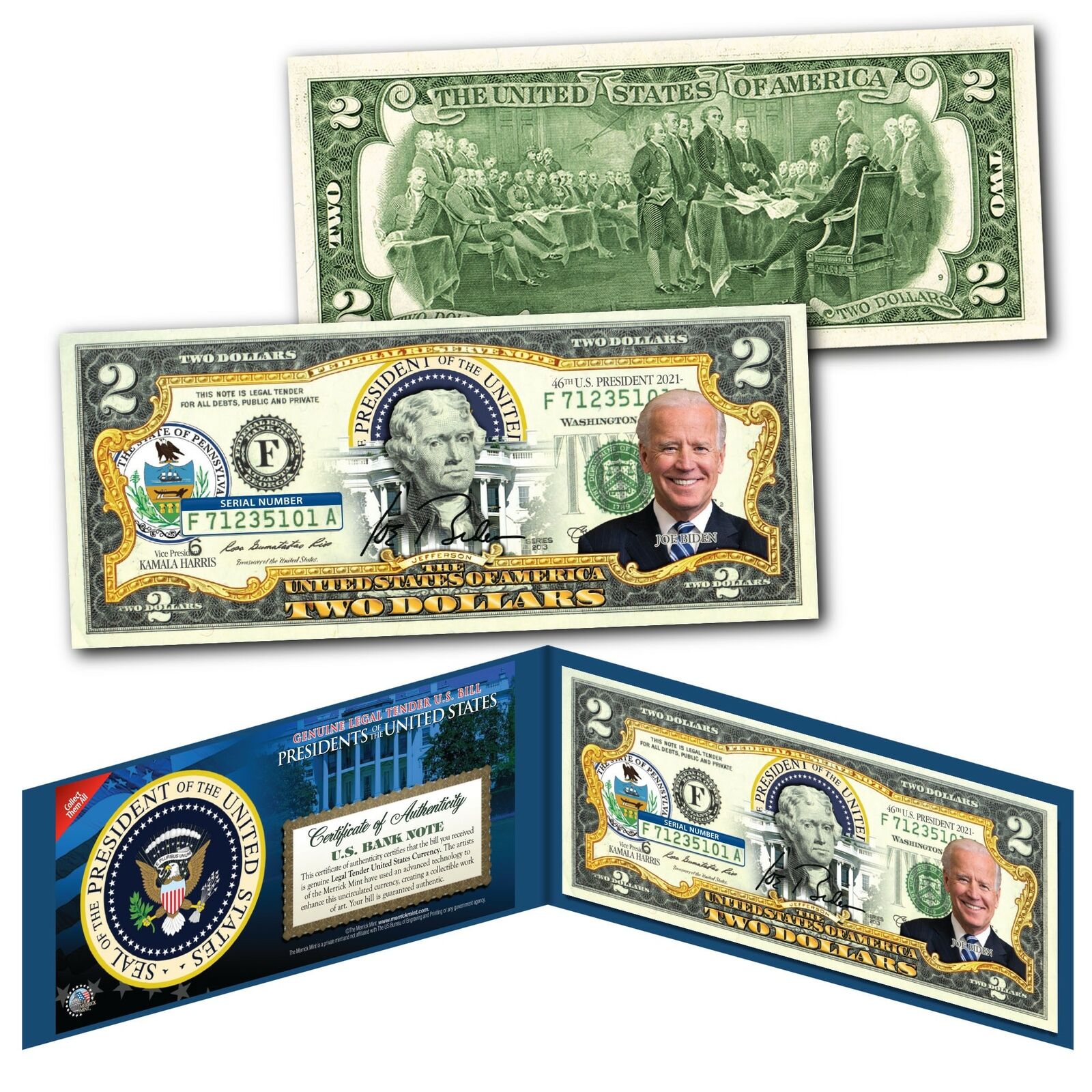 JOE BIDEN * Presidential Series #46 * Official Legal Tender $2 Bill w/ Folio