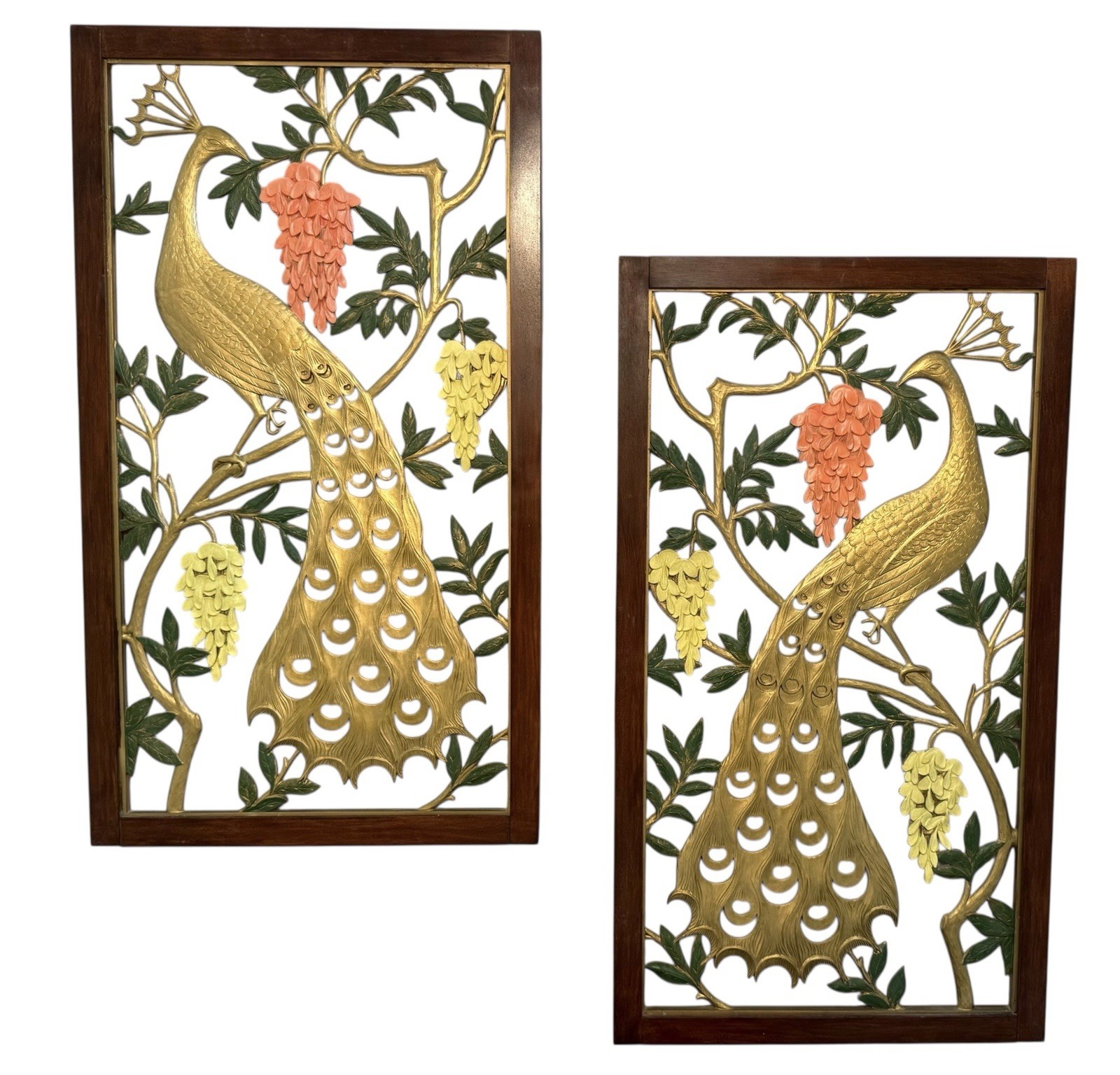RARE Vintage MCM Burwood Products Peacock Wall Hanging Set Of Two RARE Vintage MCM Burwood Products Peacock Wall Hanging Set Of Two