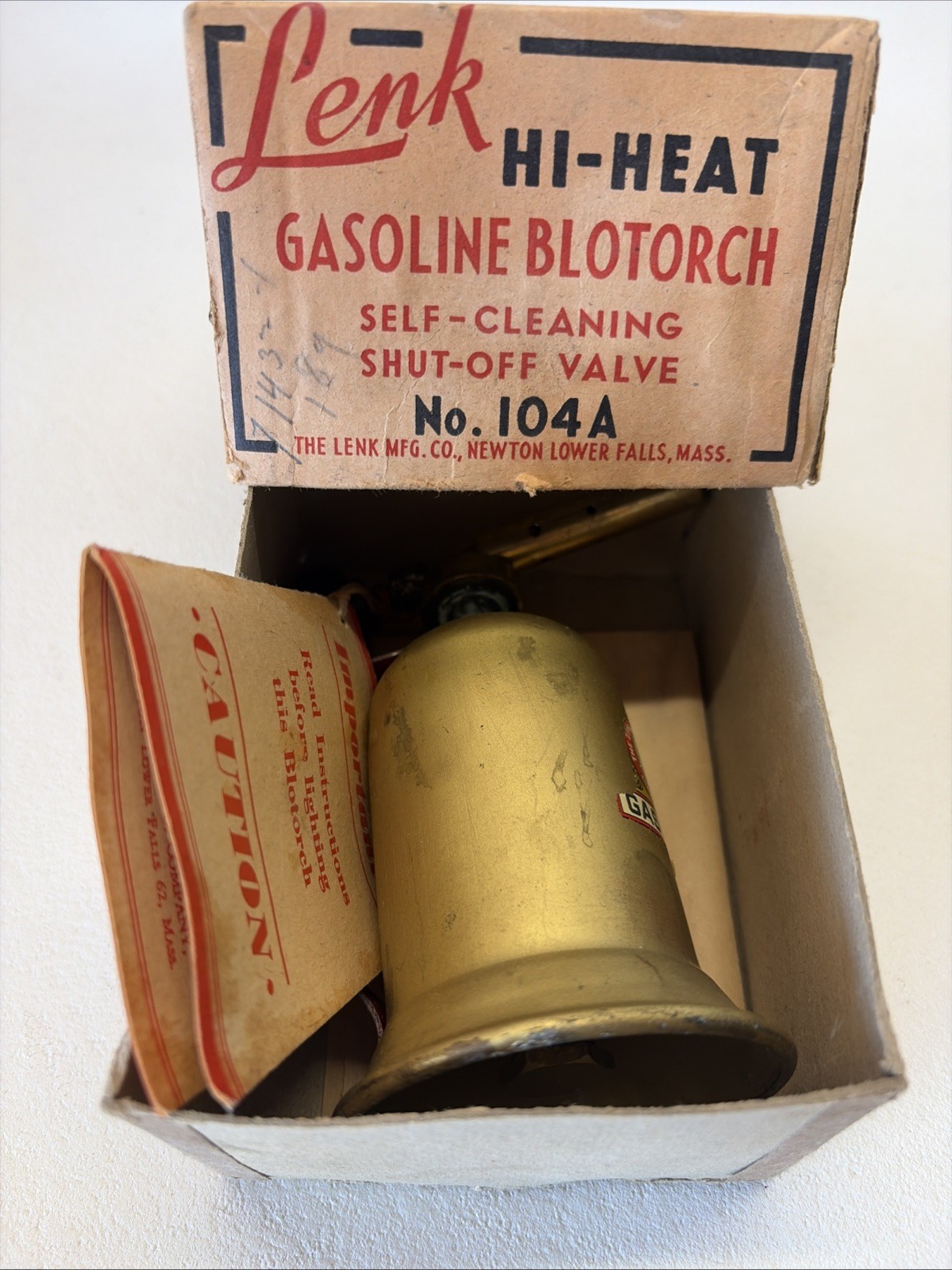Vintage 1940\'s/50\'s Lenk Mfg Co Mini Brass Gasoline Blow Torch NOS mint w/ BOX Vintage 1940\'s/50\'s Lenk Mfg Co Mini Brass Gasoline Blow Torch NOS mint w/ BOX