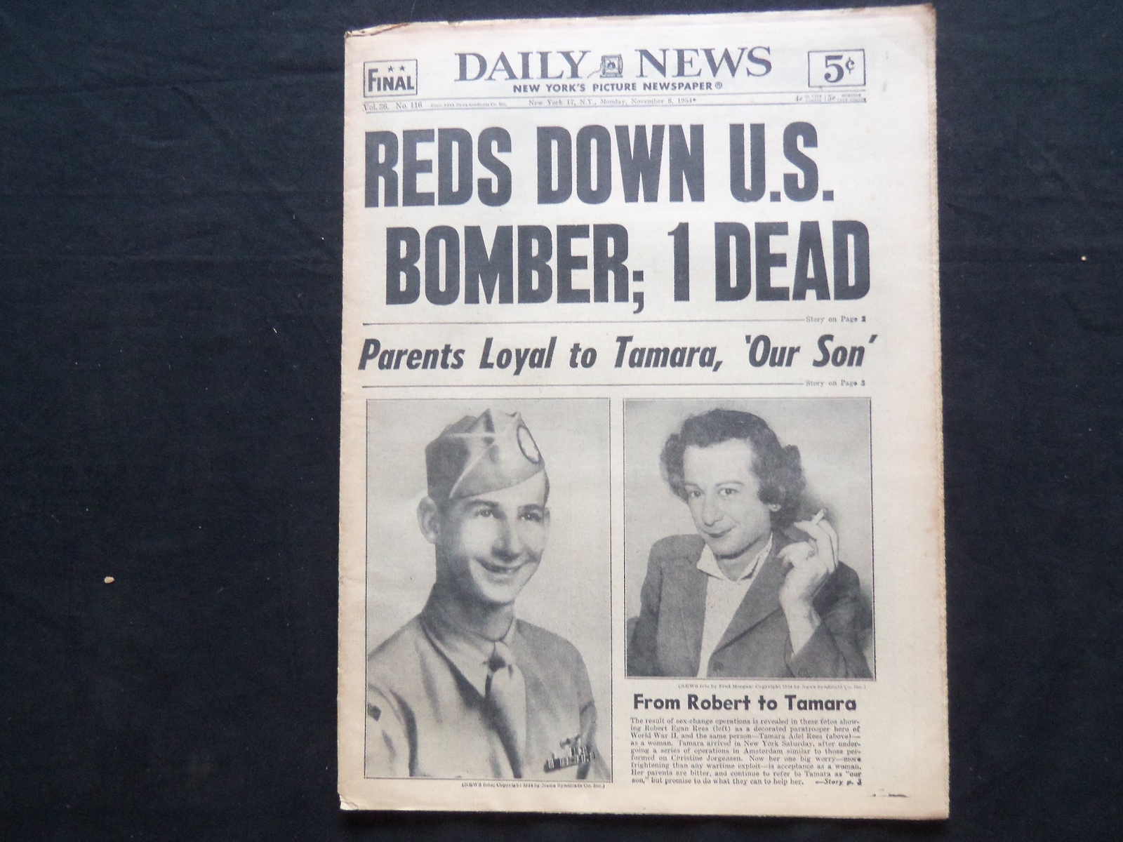 1954 NOVEMBER 8 NY DAILY NEWS NEWSPAPER - FROM ROBERT TO TAMARA - NP 2515 1954 NOVEMBER 8 NY DAILY NEWS NEWSPAPER - FROM ROBERT TO TAMARA - NP 2515