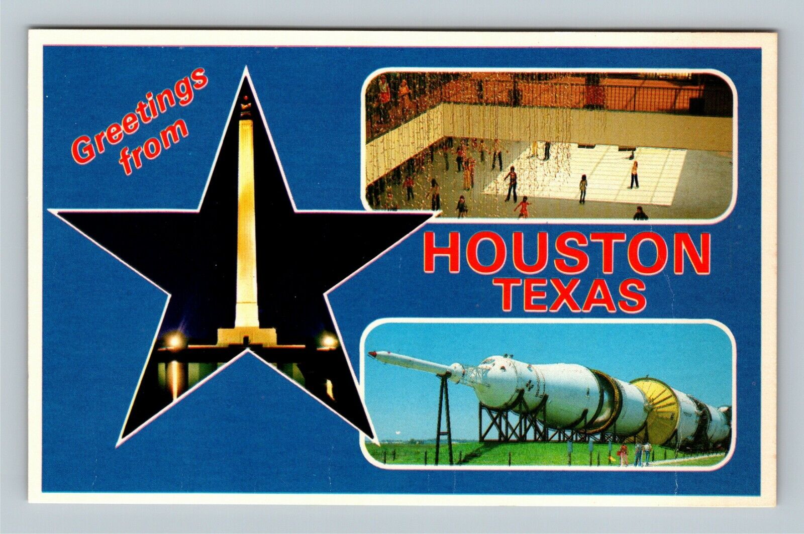 Houston TX, Greetings Galleria Mall Ice Skating Chrome Texas c1970 Postcard