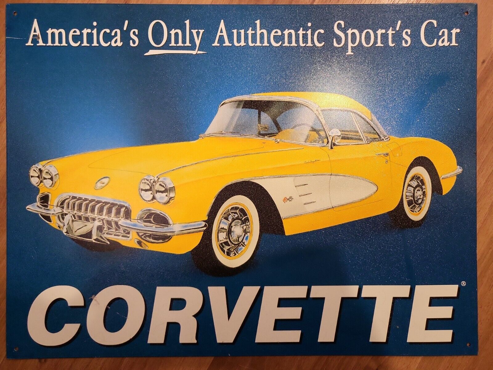 Corvette America\'s Only Authentic Sports Car Tin Metal Sign 16\