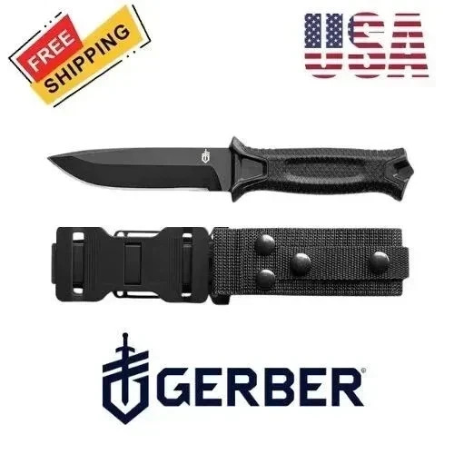 Gerber StrongArm Full Tang Fixed Blade Knife black Plain Edge Survival Sheath Gerber StrongArm Full Tang Fixed Blade Knife black Plain Edge Survival Sheath