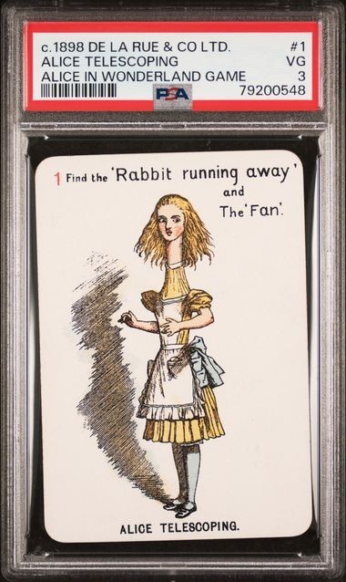 PSA 3 1898 DE LA RUE ALICE IN WONDERLAND CARD #1 ALICE TELESCOPING PSA 3 1898 DE LA RUE ALICE IN WONDERLAND CARD #1 ALICE TELESCOPING