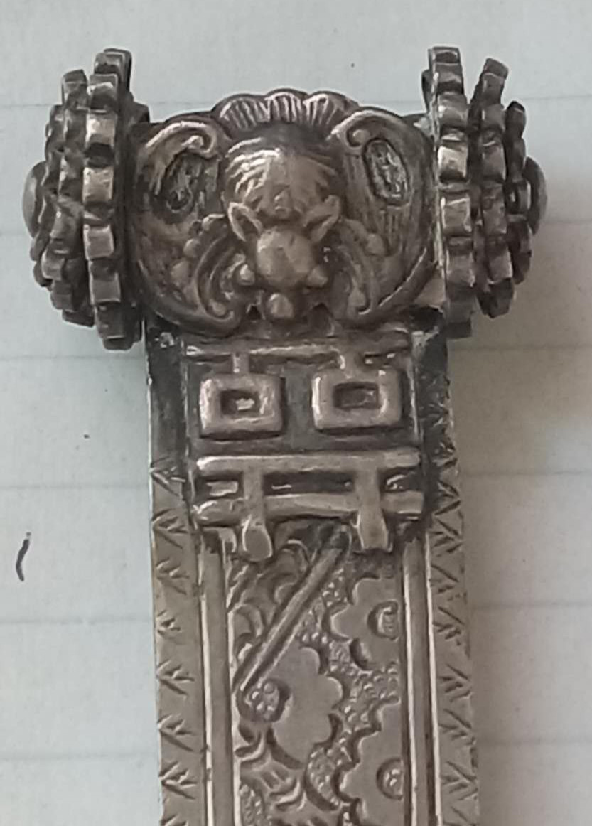 Antique Chinese Qing Manchurian SILVER Wedding Hair Pin Bat Double Happiness Antique Chinese Qing Manchurian SILVER Wedding Hair Pin Bat Double Happiness