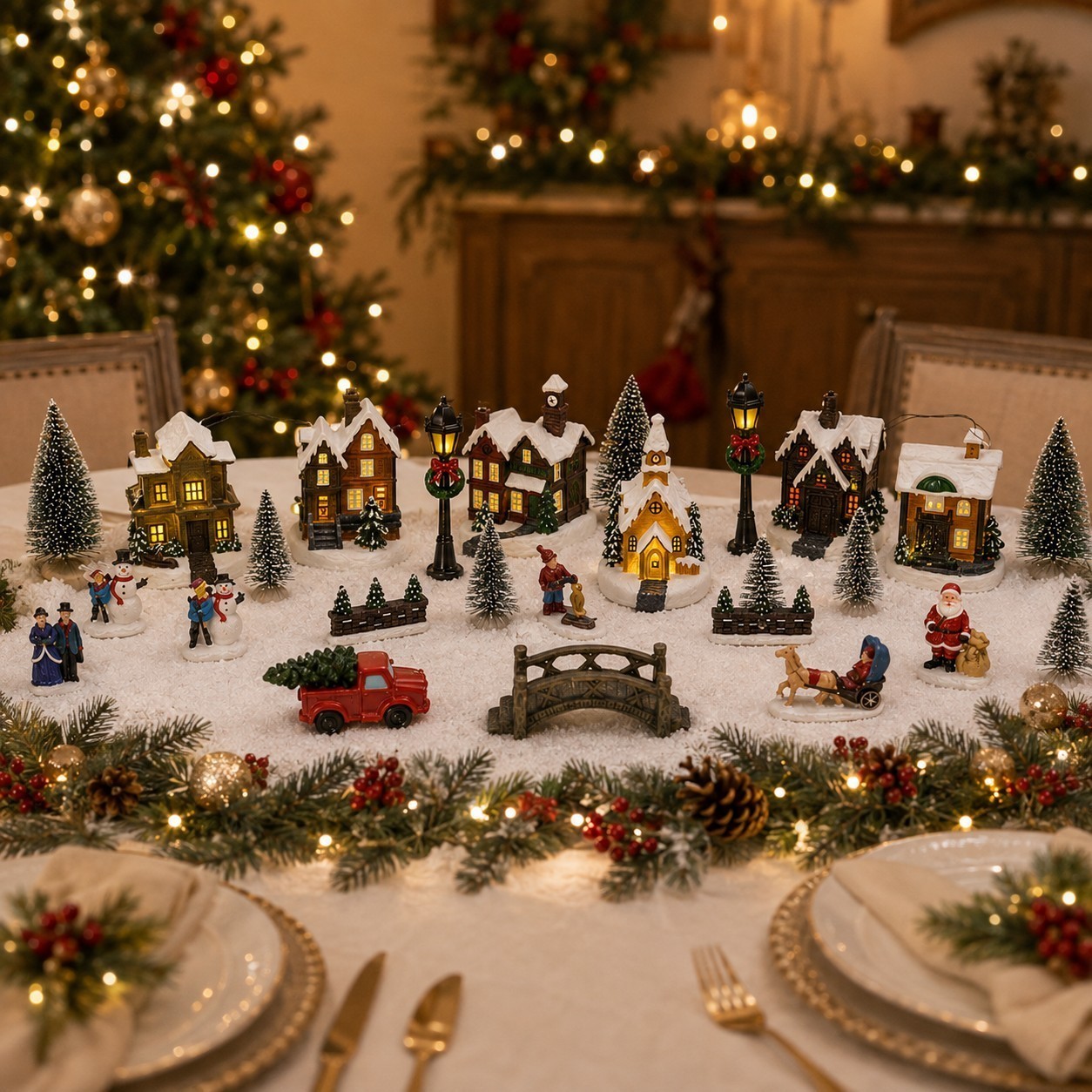 25 Pcs Christmas Village Set Figurines LED Lighted Village Houses Christmas Deco 25 Pcs Christmas Village Set Figurines LED Lighted Village Houses Christmas Deco