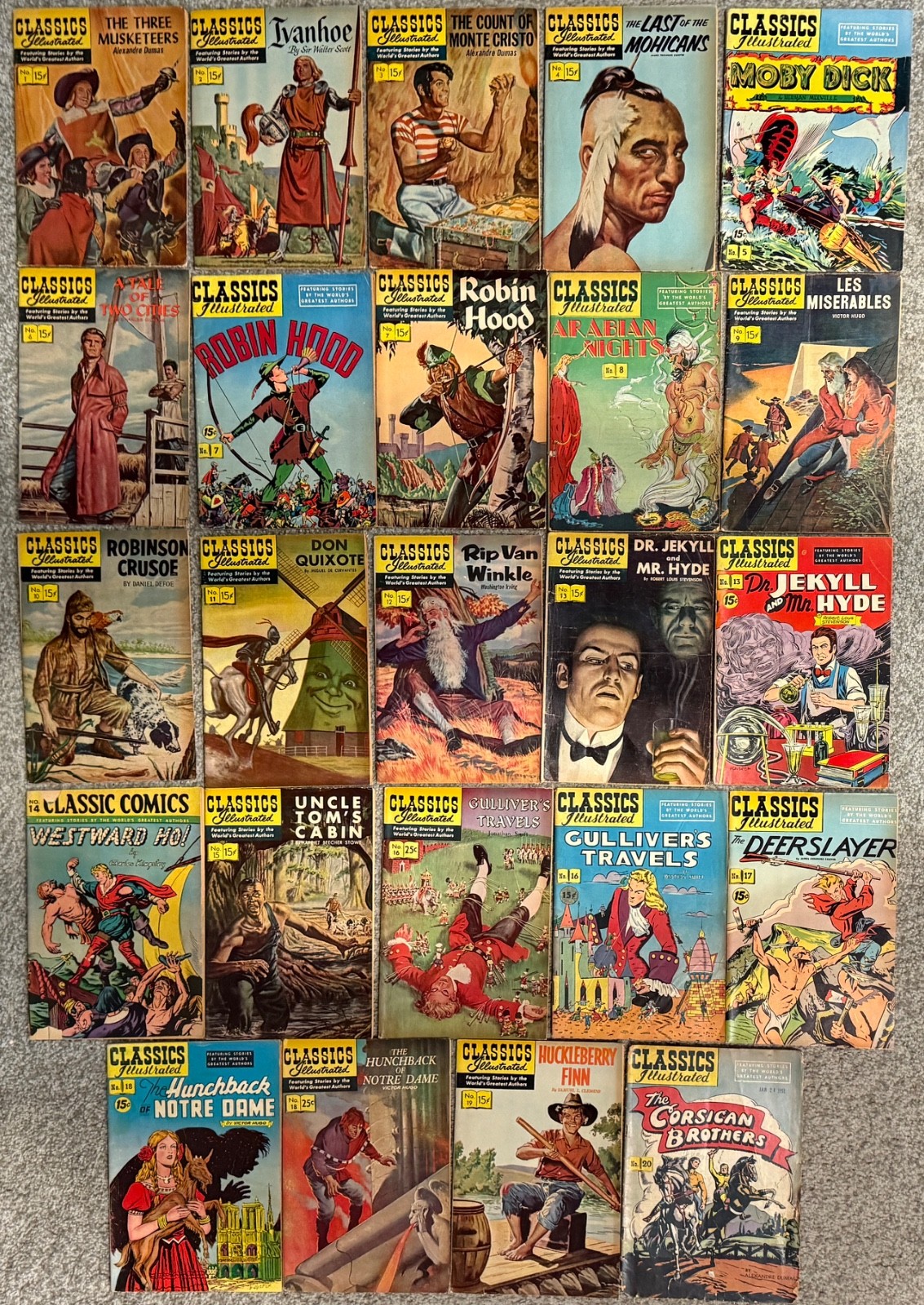 Lot of Complete Minus 1 CLASSICS ILLUSTRATED Golden Age Comics 17 ? 1st Editions Lot of Complete Minus 1 CLASSICS ILLUSTRATED Golden Age Comics 17 ? 1st Editions