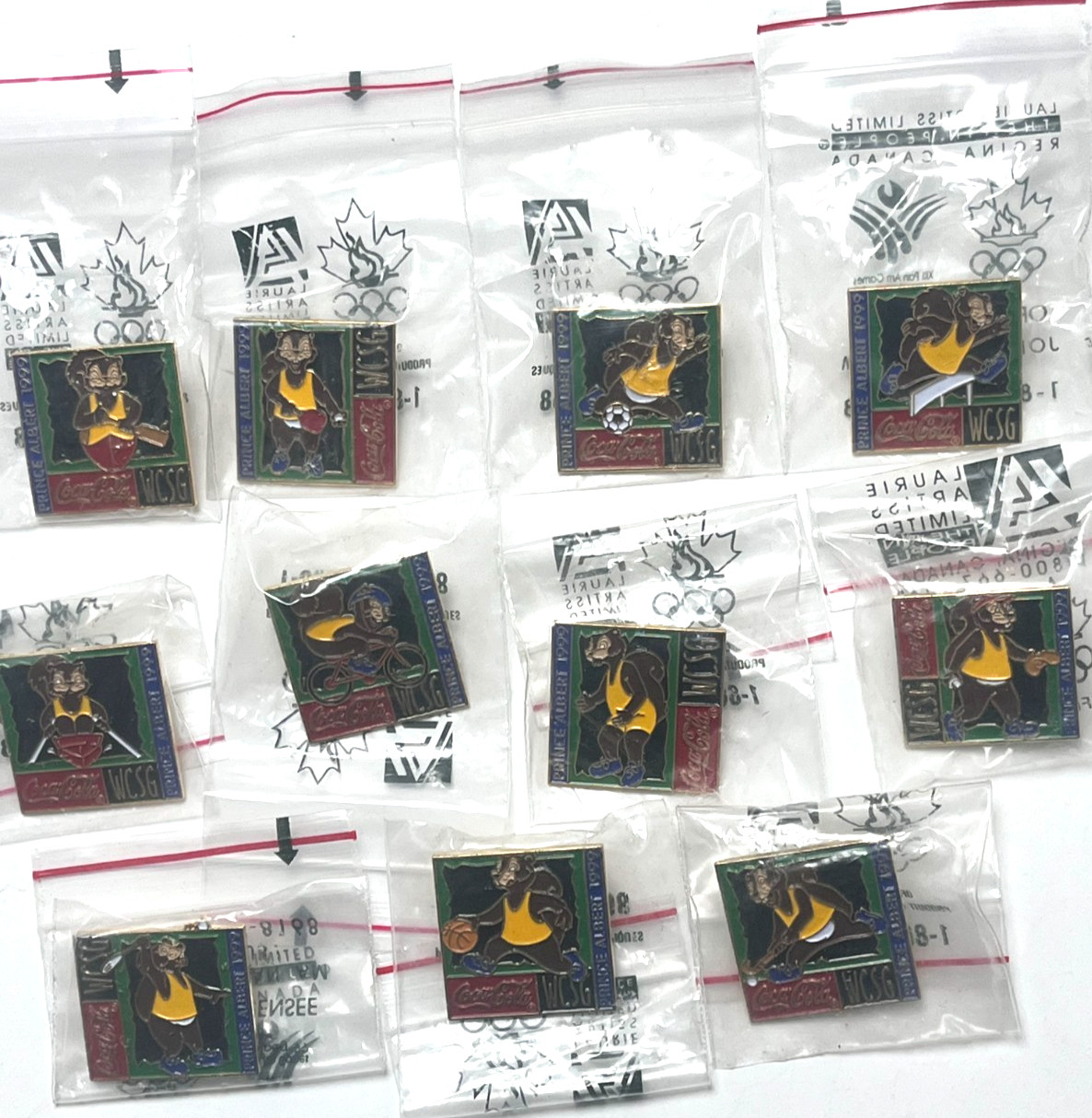 Vintage 1999 Coca-Cola WCSG Prince Albert Bear Pin Lot - Sports Collection Rare