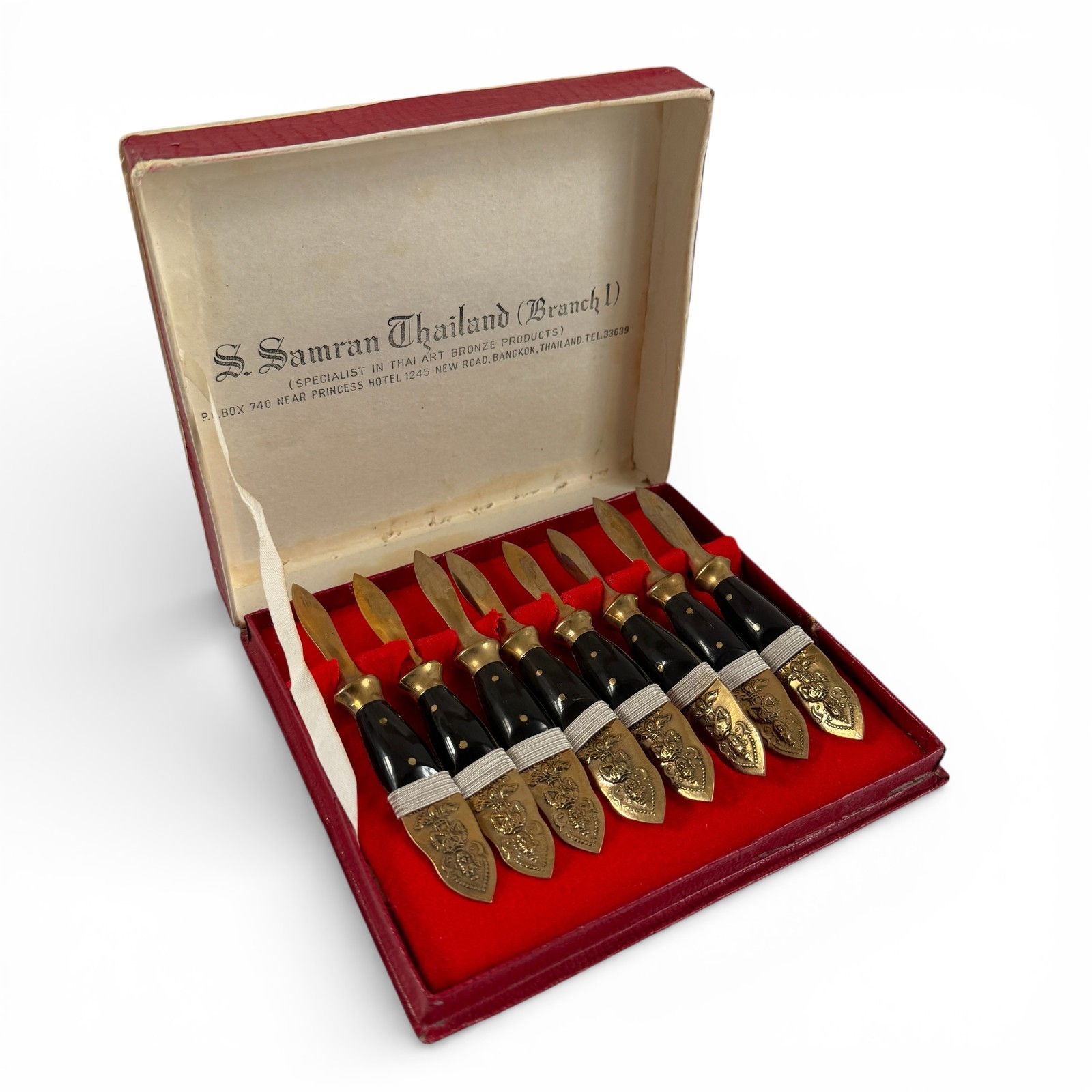 S. Samran Thailand Thai Art Bronze Letter Openers Set of 8 Vintage Boxed S. Samran Thailand Thai Art Bronze Letter Openers Set of 8 Vintage Boxed
