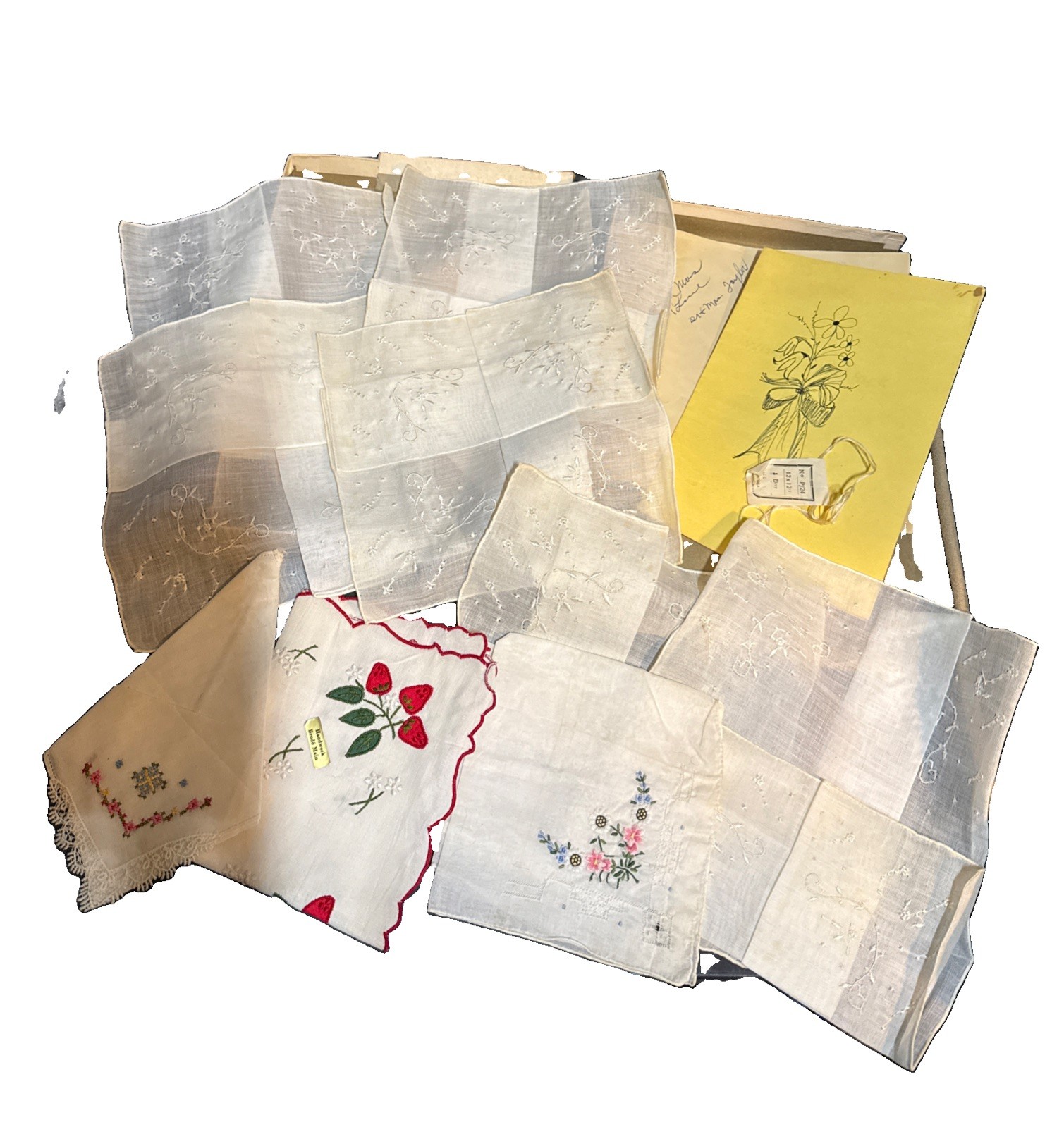 Vintage Lot Handwork Brode’ Main Brocade Handkerchief Lace Embroidered Napkins 9 Vintage Lot Handwork Brode’ Main Brocade Handkerchief Lace Embroidered Napkins 9