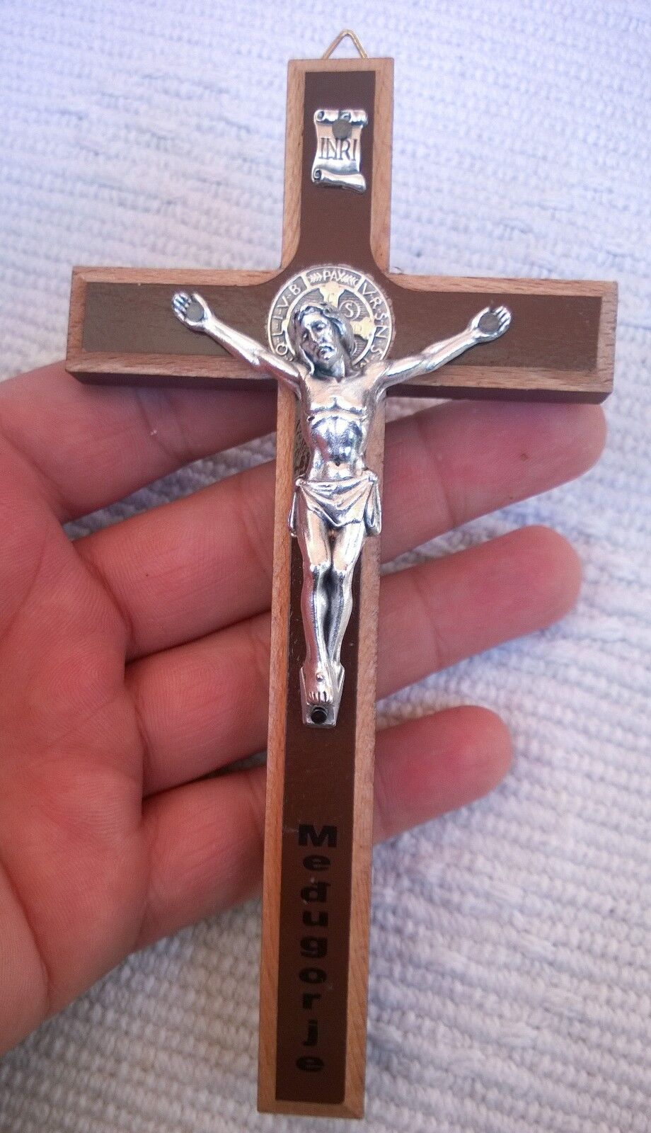 St Benedict Wall Hanging cross crucifix made of wood from Medjugorje 8.6 inc