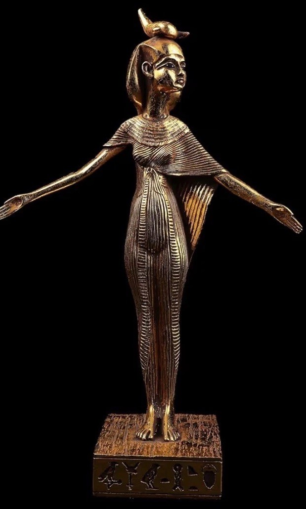 Egyptian Goddess Serket Statue Gold Leaf Hand Painted Canopic Protector Figurine Egyptian Goddess Serket Statue Gold Leaf Hand Painted Canopic Protector Figurine