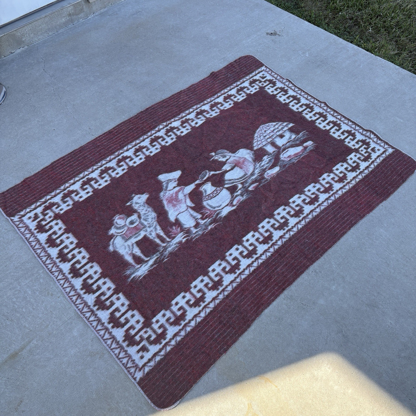 Vintage 1930s Imported Wool Blanket Ecuador Folk Art Handmade (62”x84”) Reverse Vintage 1930s Imported Wool Blanket Ecuador Folk Art Handmade (62”x84”) Reverse