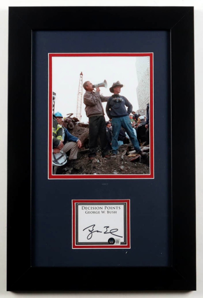 George W. Bush Signed Auto Ground Zero Custom Framed Cut Display 16x24 BAS COA George W. Bush Signed Auto Ground Zero Custom Framed Cut Display 16x24 BAS COA