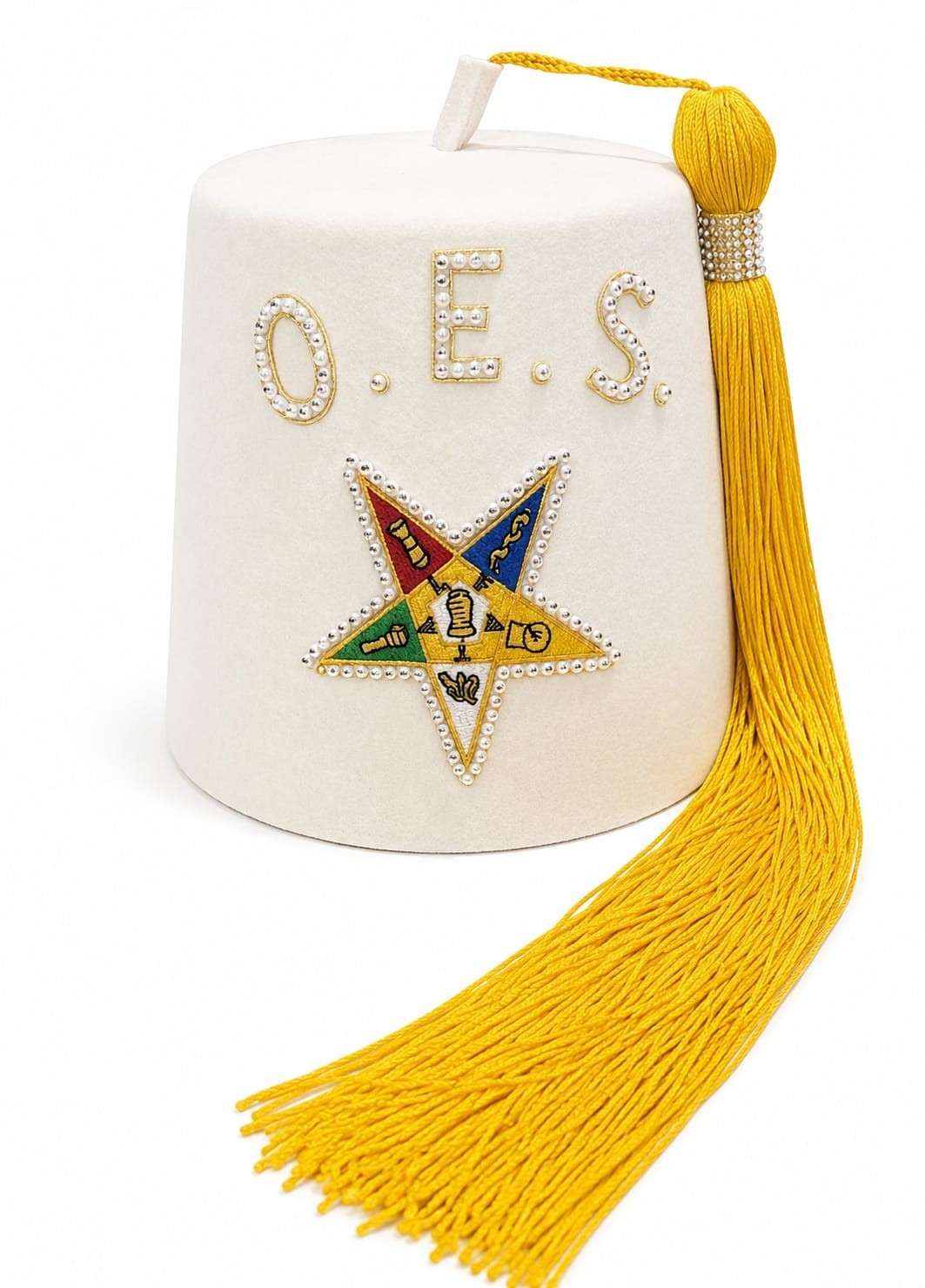 OES Order of the Eastern Star Off White Rhinestone Fez Masonic Freemason Regalia