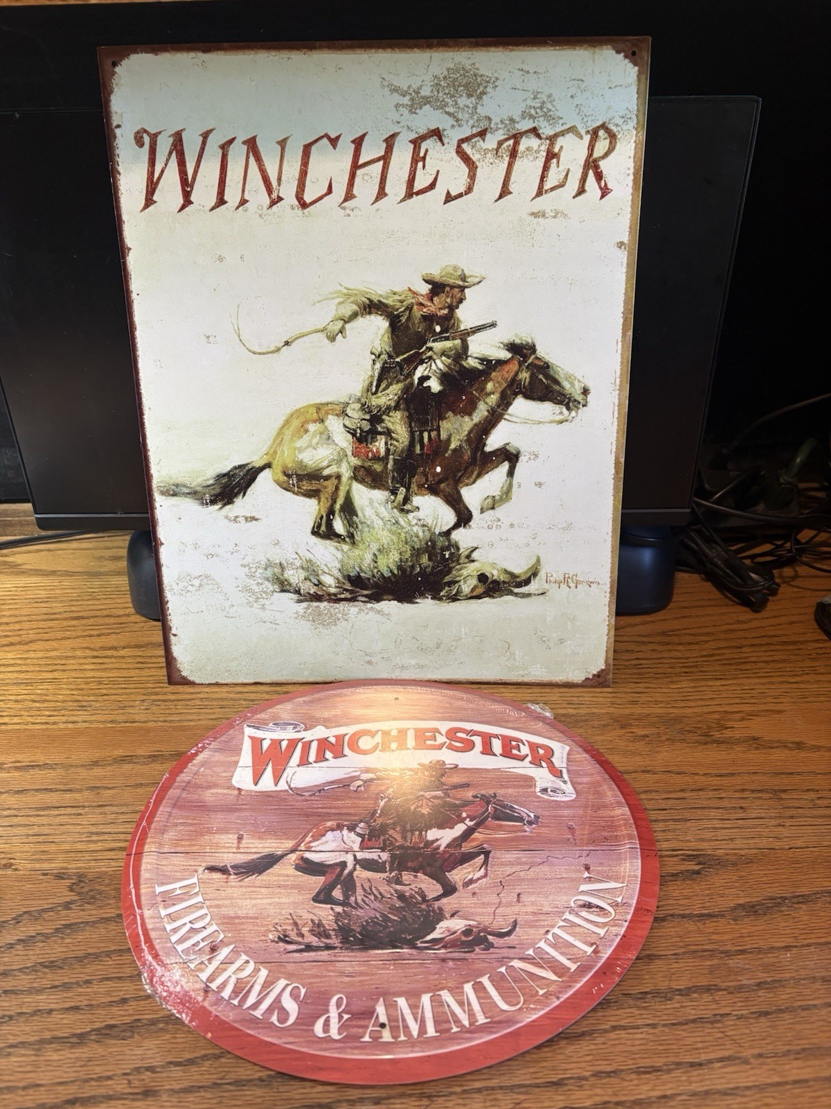 Winchester Express 12”Dia. Embossed Metal Wall Sign+12x16” Sign NIP MANCAVE ETC Winchester Express 12”Dia. Embossed Metal Wall Sign+12x16” Sign NIP MANCAVE ETC